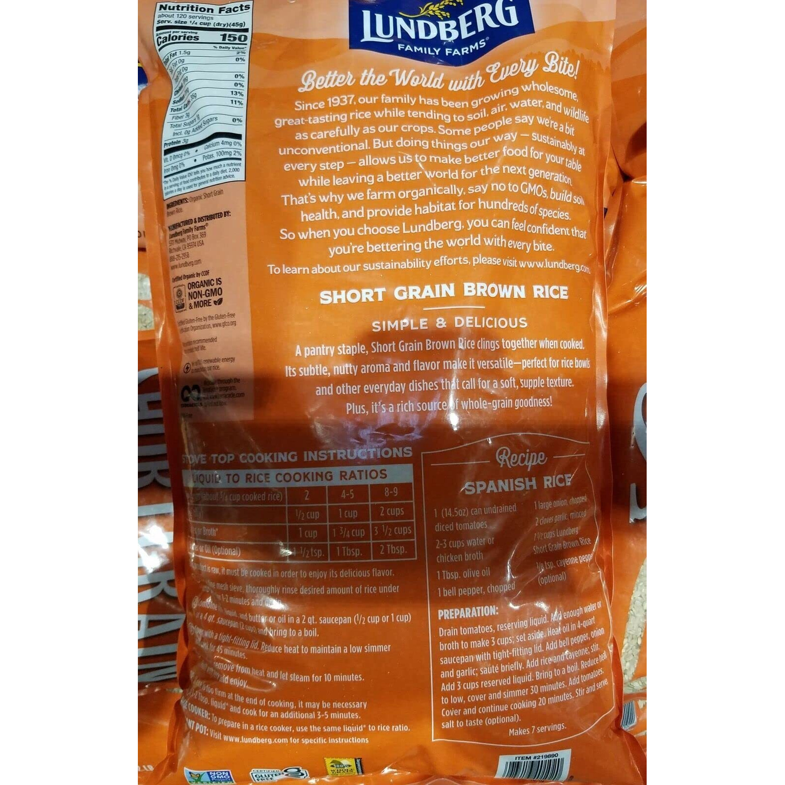 Lundberg Family Farms Organic Short Grain Brown Rice 12Lbs