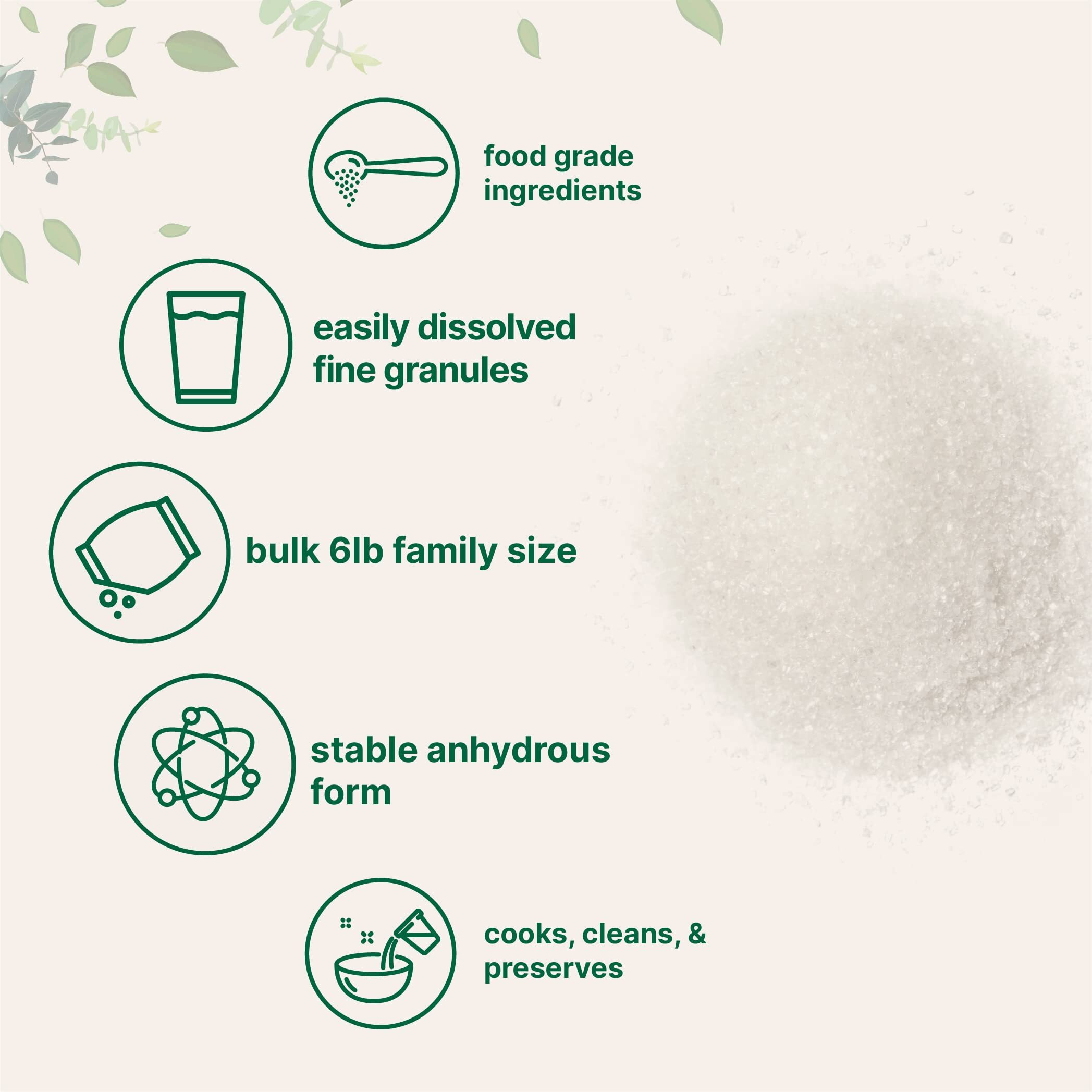 Citric Acid 6 Pounds, Food Grade, Fine Granular Powder | 100% Pure, Concentrated Anhydrous Form | Natural Preservative + Great For Cooking, Cleaning, & Diy Bath Bombs | Non-Gmo