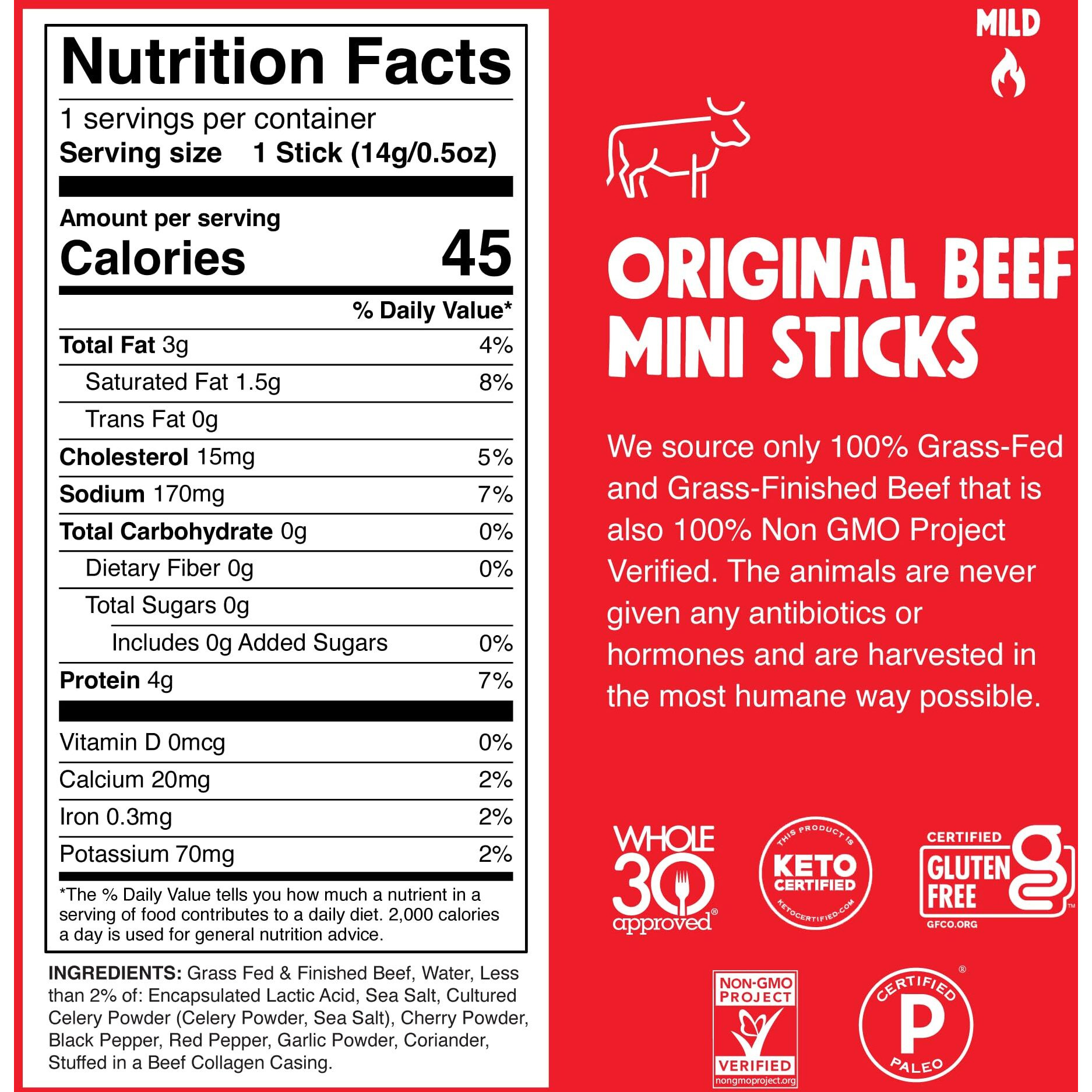 Chomps Mini Grass Fed Beef Jerky Meat Snack Sticks 0.5 Oz, Original Beef (Pack Of 6)