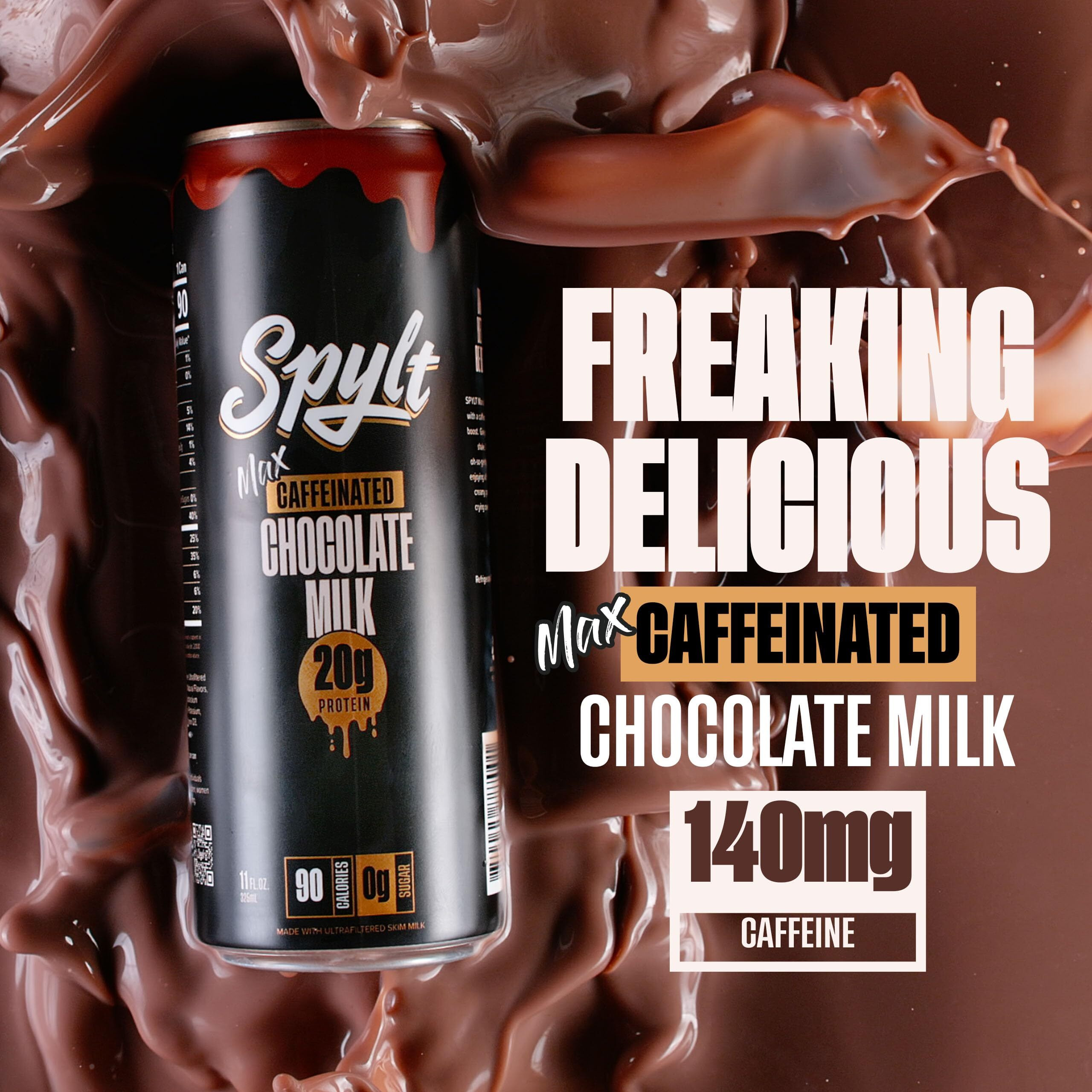 Spylt High Protein Max Chocolate Milk With 140Mg Caffeine & 20G Protein - Ready To Drink, Sugar Free, Lactose Free Milk, Perfect For Workout Recovery & Afternoon Pick Me Up Protein Shake - 12 Count