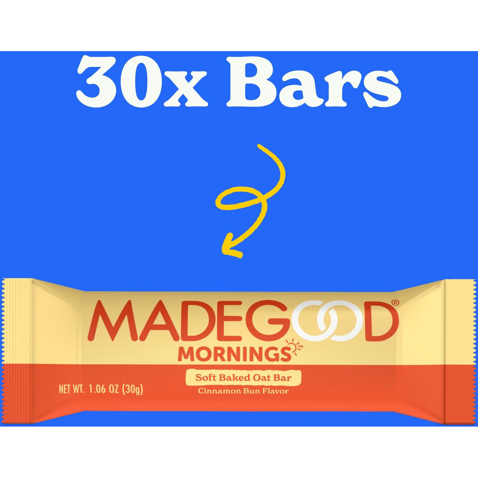 Madegood Mornings Soft Baked Breakfast Bars, Cinnamon Bun 1.06 Oz (30 Count) Gluten Free Snacks