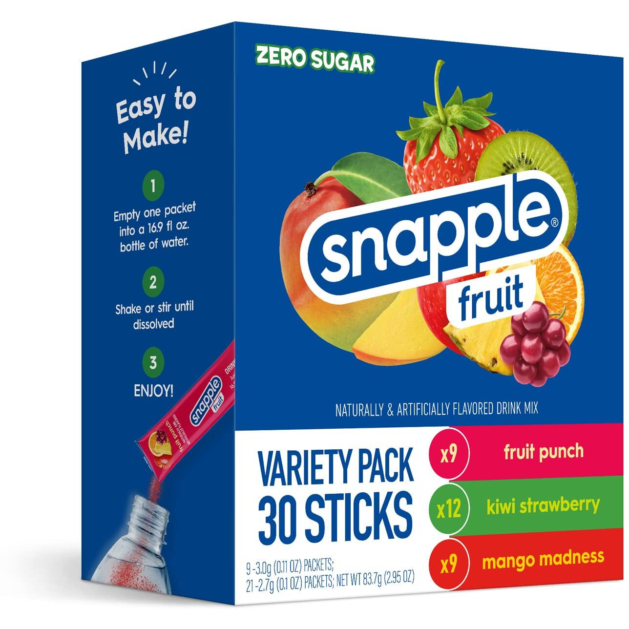 Snapple Powder Drink Mix Variety Pack - 30 Powder Sticks | Assorted Flavors, Zero Sugar | On-The-Go Hydration For Refreshing Beverages