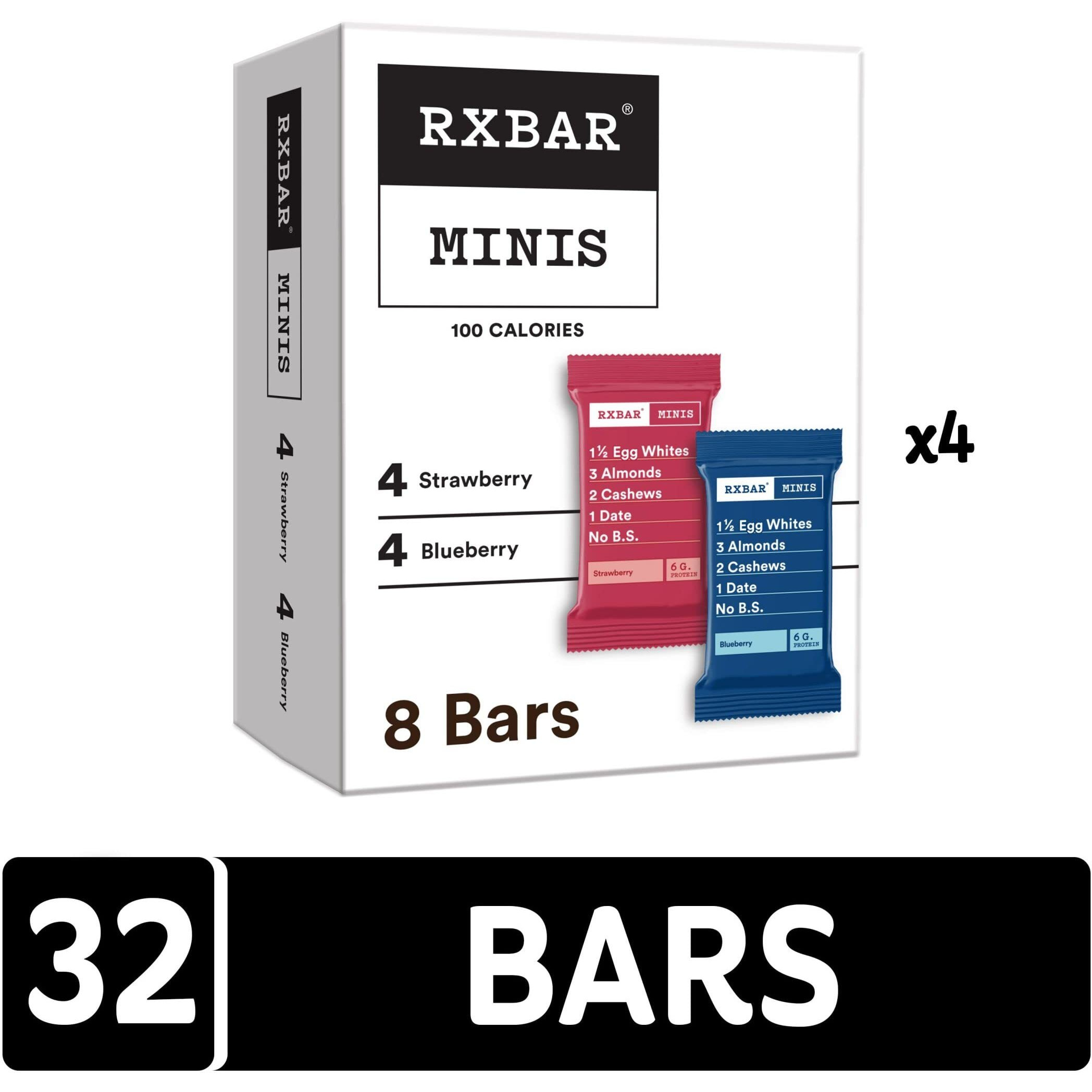 Rxbar Minis Protein Bars, 6G Protein, Gluten Free Snacks, Variety Pack (4 Boxes, 32 Bars)