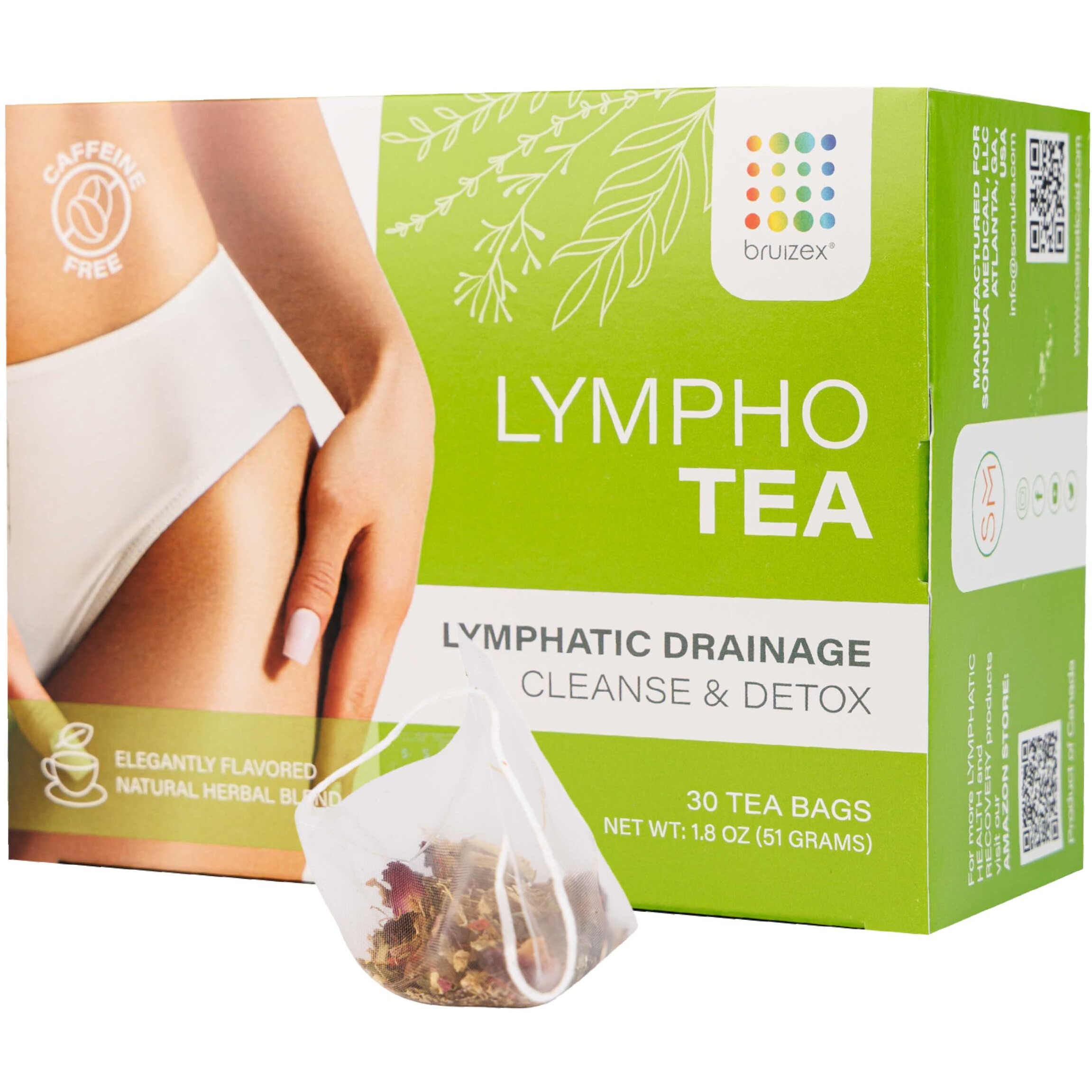Bruizex Lymphatic Natural Herbal Tea, Lymphatic Drainage, Ginger Blend For Lymphatic System Health, Post Surgery Recovery Liposuction, Bbl, Tummy Tuck, Lipedema & Lymphedema, 30-Pack