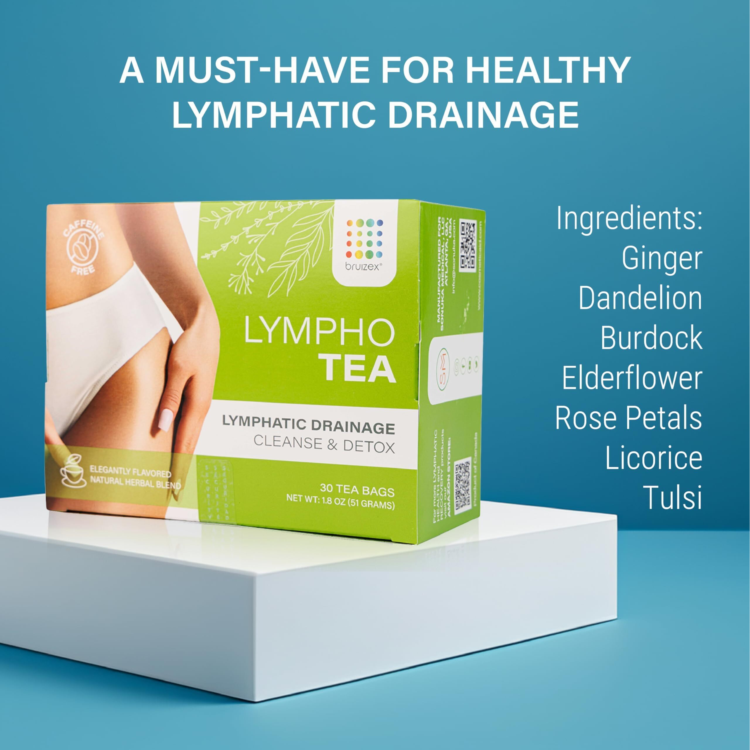 Bruizex Lymphatic Natural Herbal Tea, Lymphatic Drainage, Ginger Blend For Lymphatic System Health, Post Surgery Recovery Liposuction, Bbl, Tummy Tuck, Lipedema & Lymphedema, 30-Pack