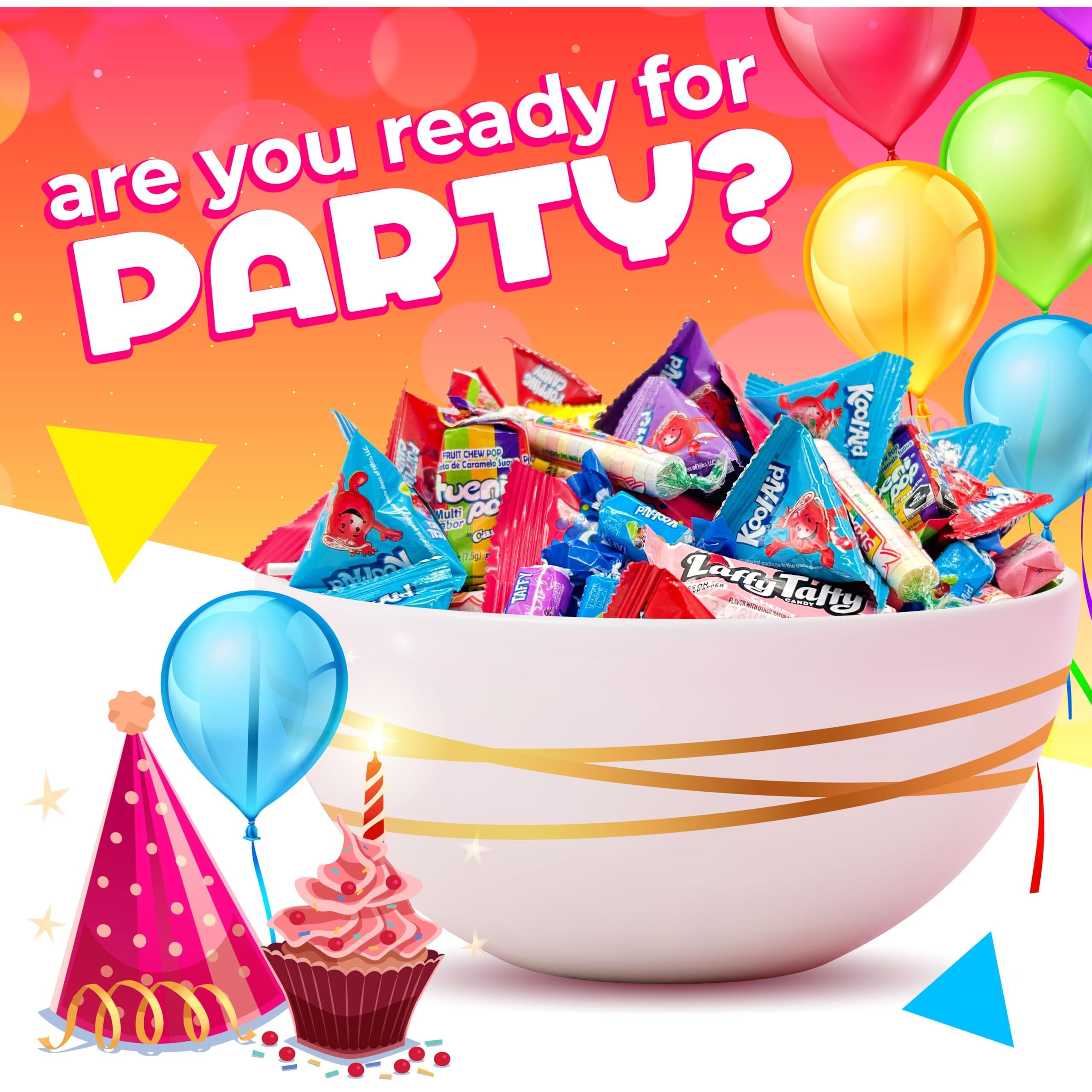 Halloween Party Candy Mix - Pinata Stuffers - Smarties, Kool-Aid, Tueni Pops, Fruit Chews (3 Pound Bag - Approx. 220 Count)