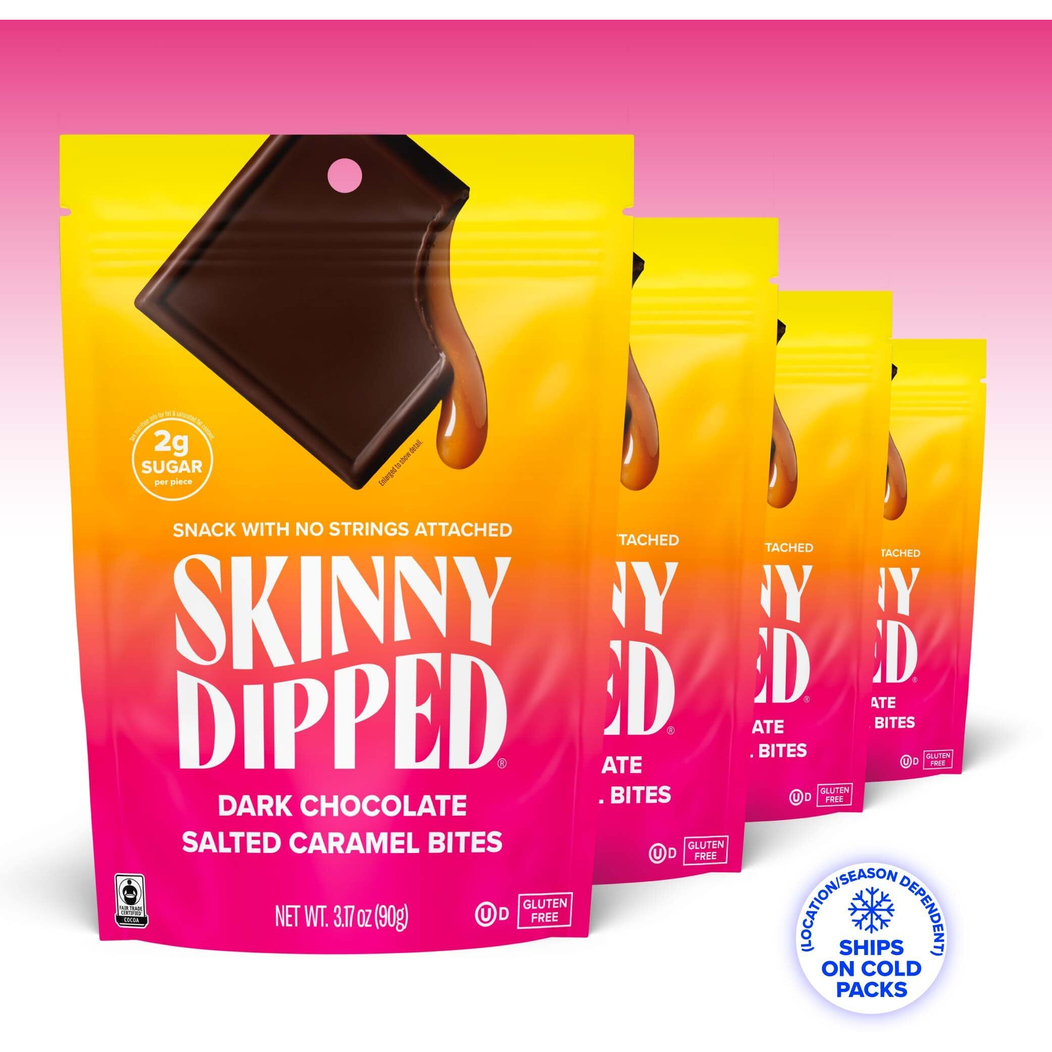 Skinnydipped Dark Chocolate Salted Caramel Bites, 2G Sugar Per Piece, Keto Friendly, No Palm Oil, Gluten Free, 4 Pack