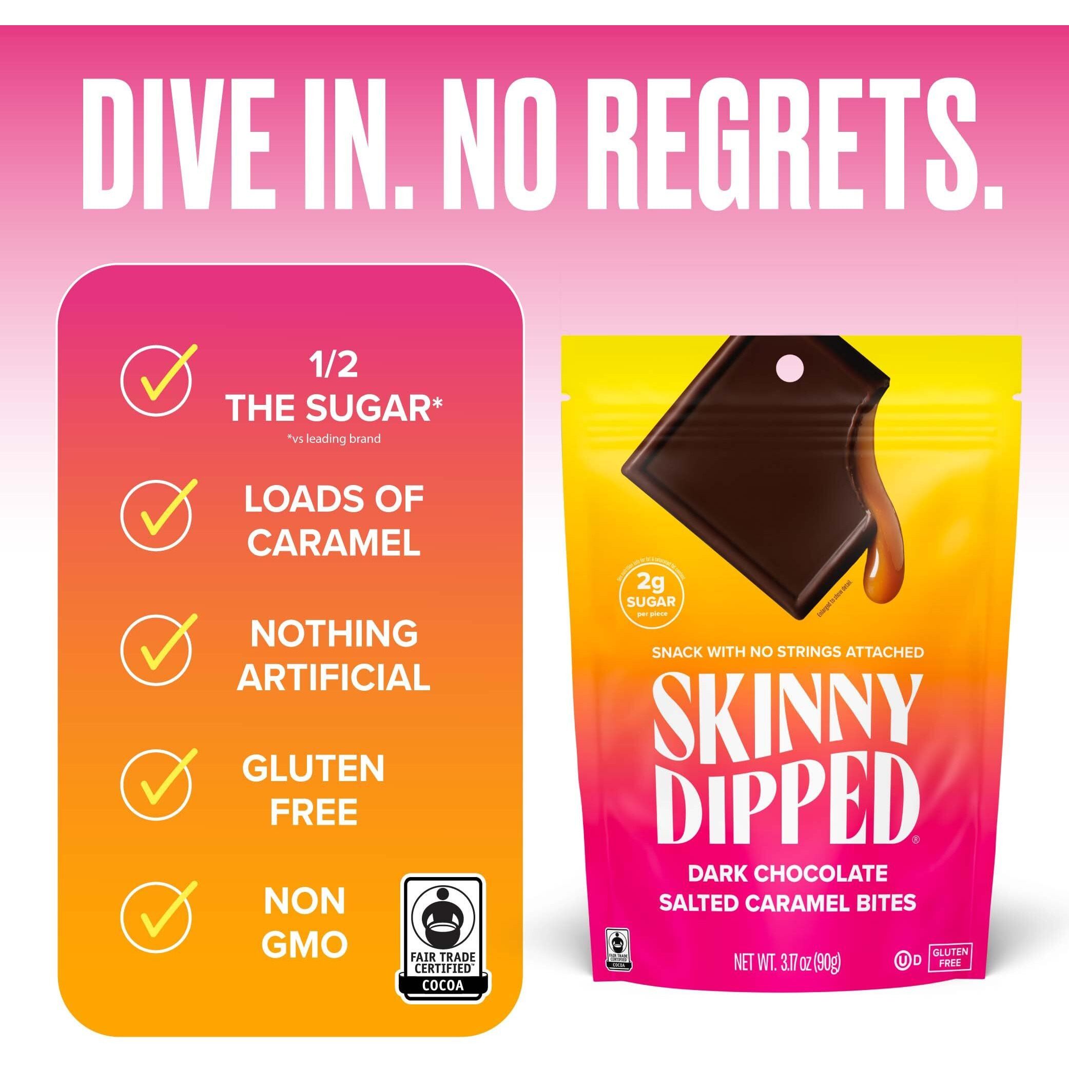 Skinnydipped Dark Chocolate Salted Caramel Bites, 2G Sugar Per Piece, Keto Friendly, No Palm Oil, Gluten Free, 4 Pack