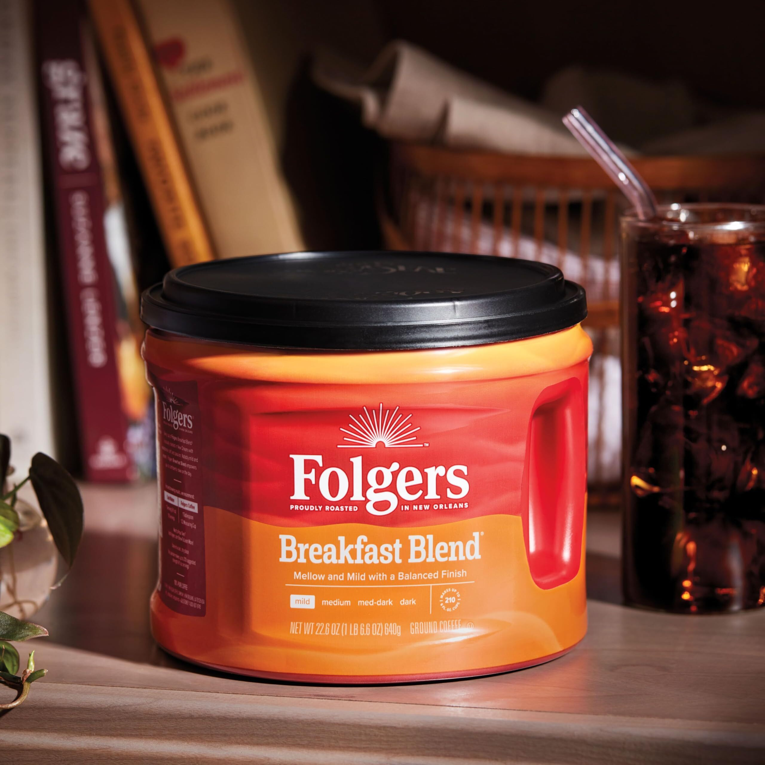 Folgers Breakfast Blend Mild Roast Ground Coffee, 22.6 Ounces (Pack Of 6)