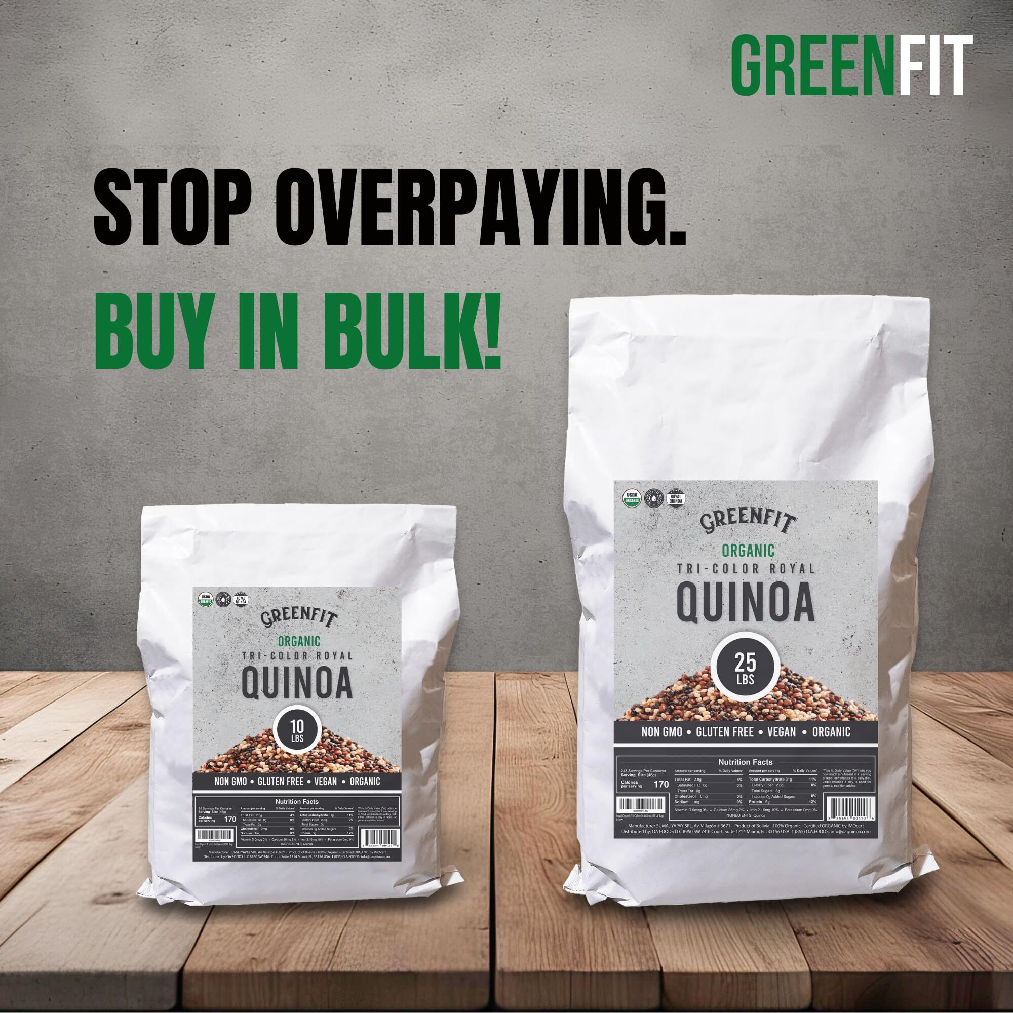 Royal Organic Tri Color Quinoa | Oa Quinoa Now Greenfit | Non-Gmo, Gluten-Free, Vegan, And Organic | Complete Protein, High Fiber, Low-Calorie Tri-Color Quinoa | (25 Pound - Pack Of 1)