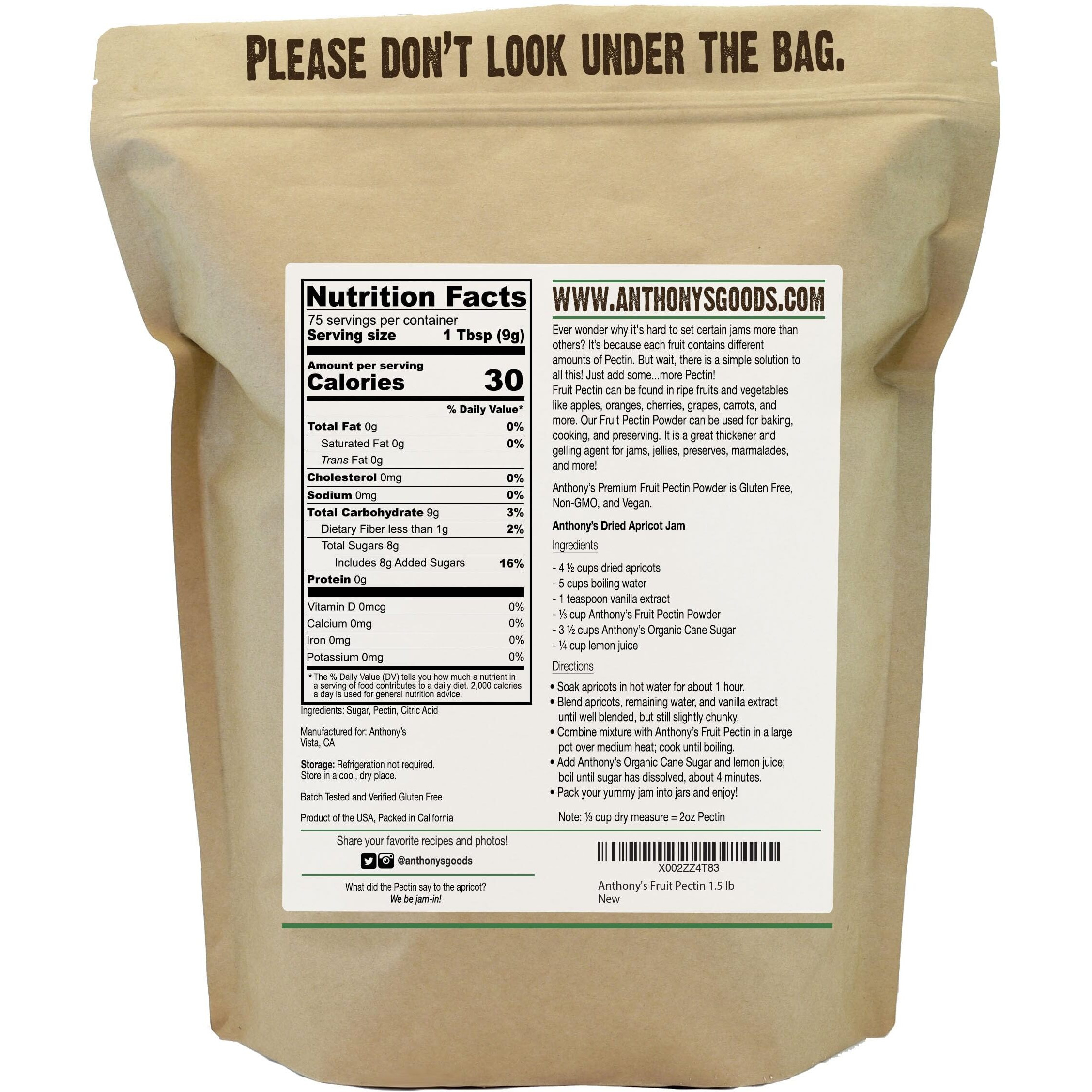 Anthony's Premium Fruit Pectin, 1.5 Lb, Gluten Free, Non Gmo, Vegan