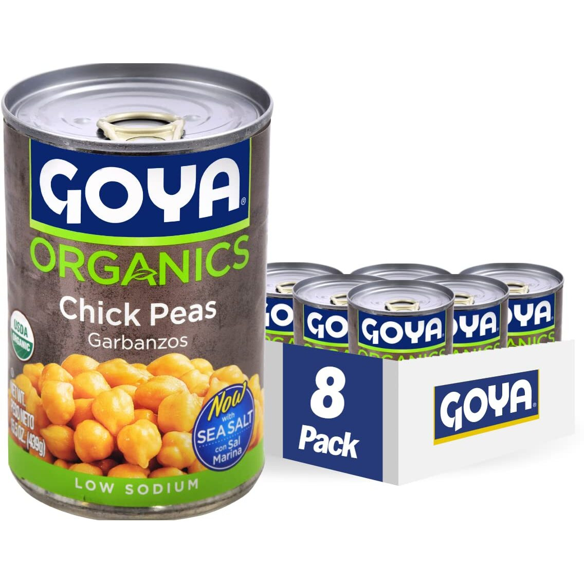 Goya Organic Chick Peas Garbanzo Beans, Low Sodium With Sea Salt, 15.5 Ounce (Pack Of 8)