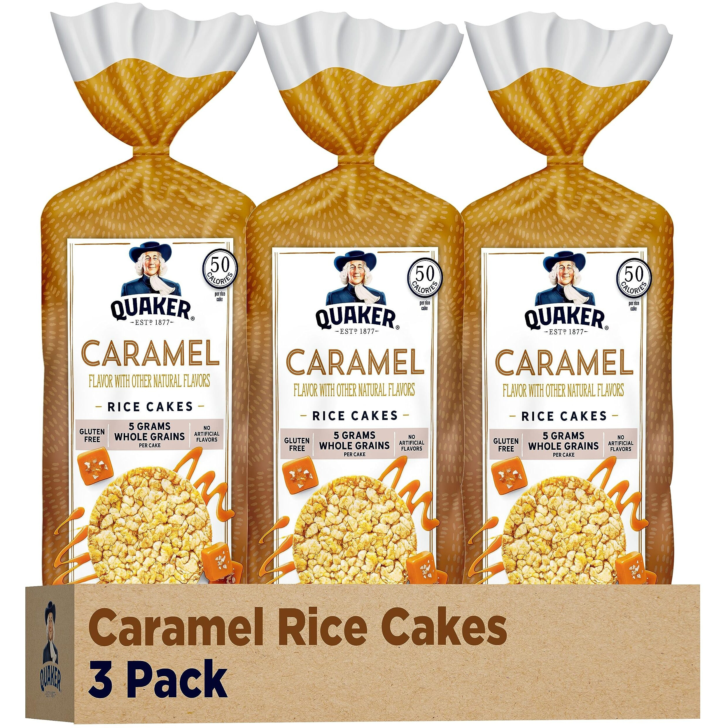 Quaker Large Rice Cakes, Caramel, Pack Of 3