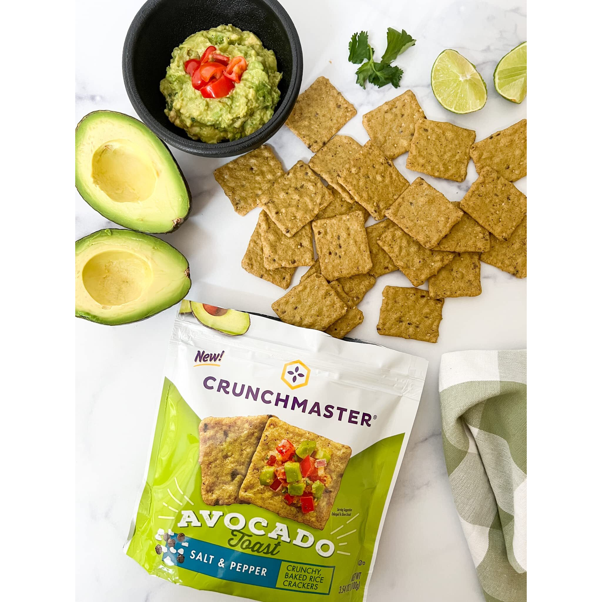 Crunchmaster Avocado Toast Crunchy, Baked Rice Crackers, Salt & Pepper, No Artificial Flavors, Vegan, Kosher, Gluten Free & Non-Gmo, 3.54 Ounce (Pack Of 12)