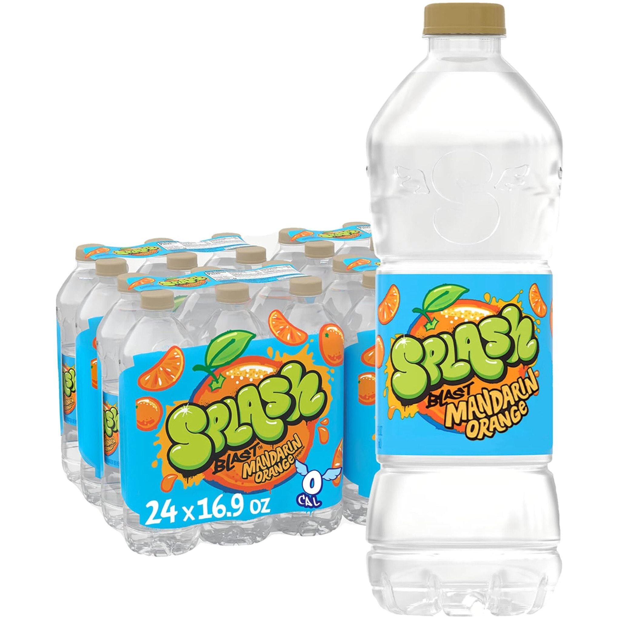 Splash Blast, Flavored Water Beverage, Mandarin Orange Flavor, 16.9 Fl Oz Plastic Bottles, 24 Pack