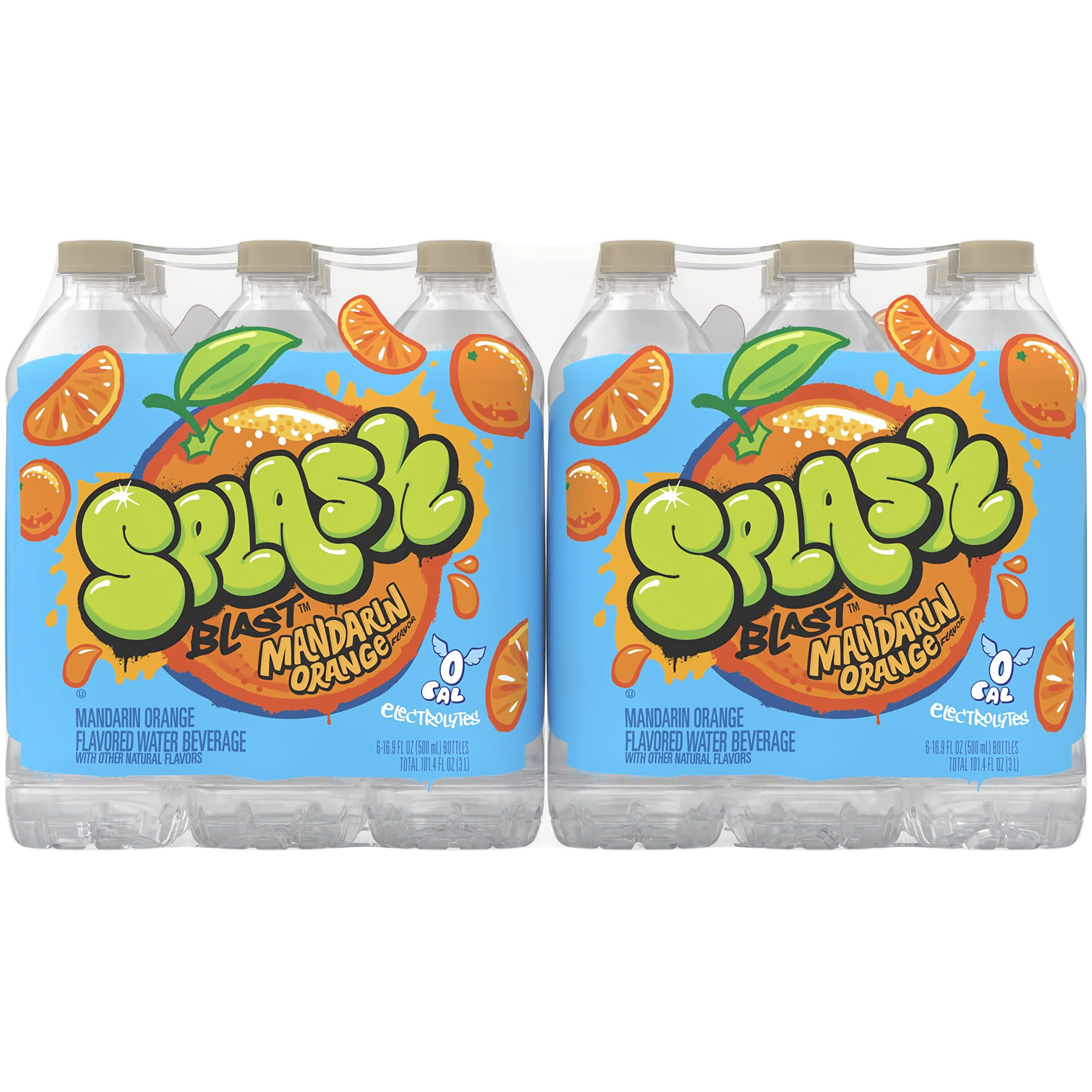 Splash Blast, Flavored Water Beverage, Mandarin Orange Flavor, 16.9 Fl Oz Plastic Bottles, 24 Pack