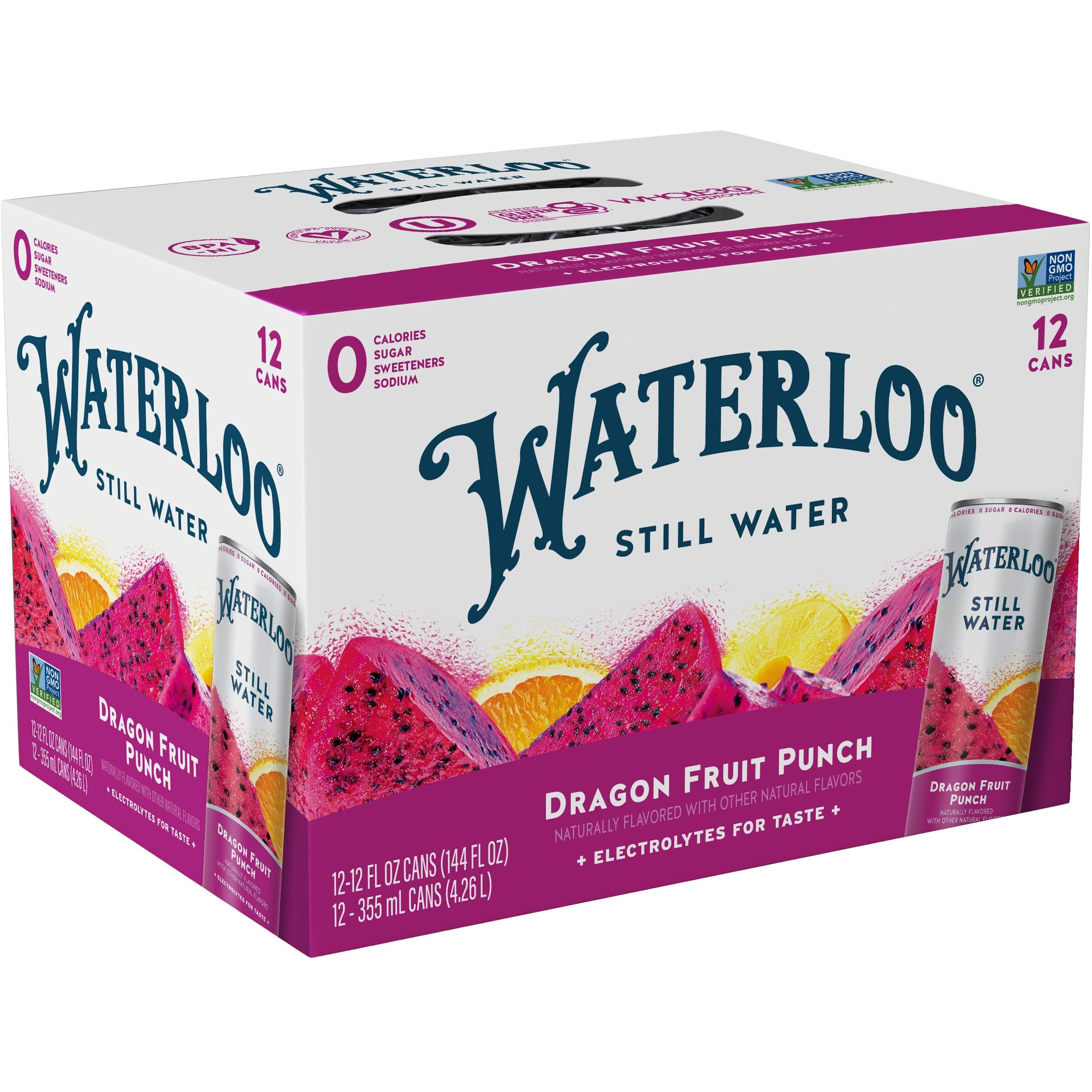 Waterloo Still Water, Dragon Fruit Punch | Naturally Flavored Purified Water | 12 Fl Oz Cans (Pack Of 12) | Zero Calories | Zero Sugar Or Artificial Sweeteners | Zero Sodium
