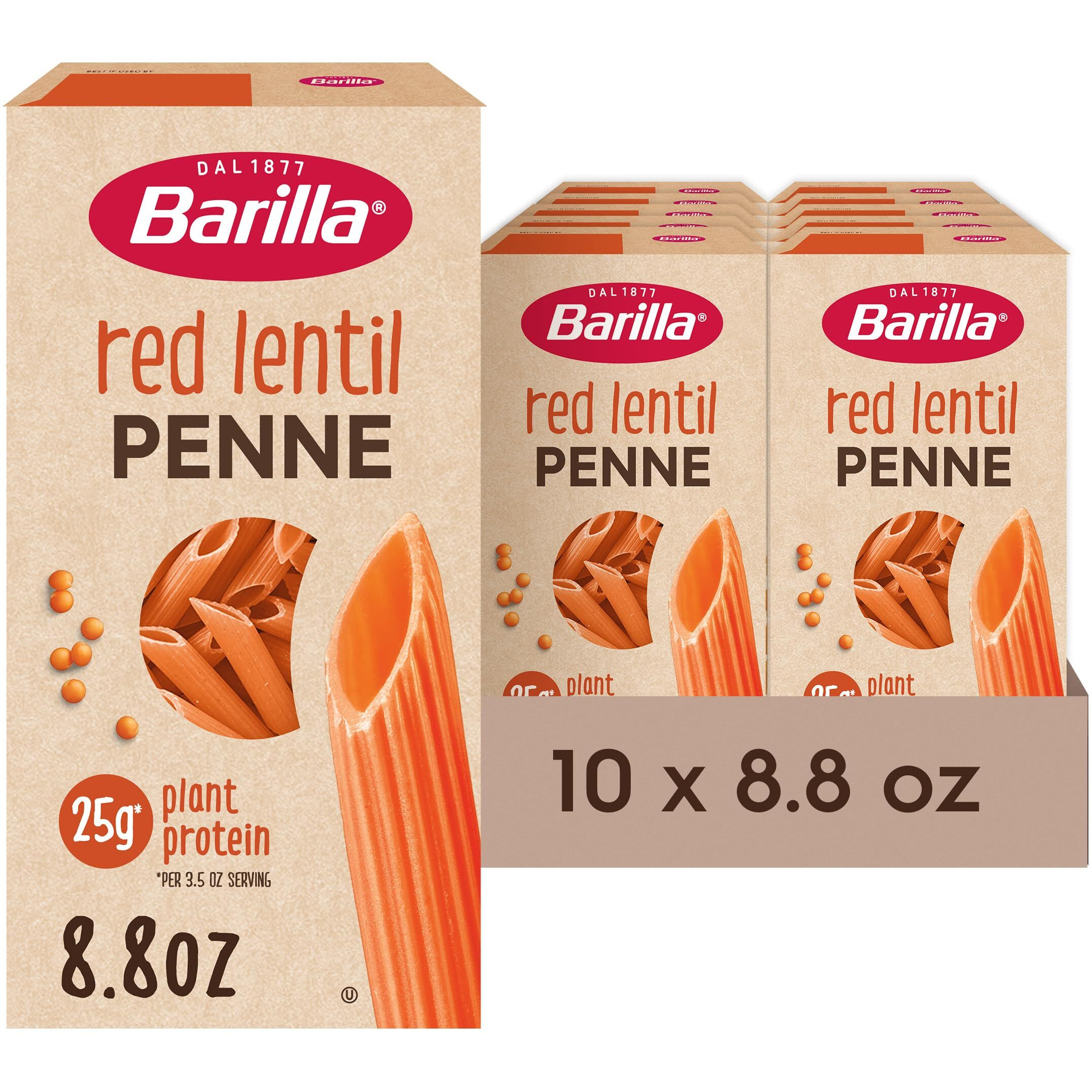 Barilla Red Lentil Penne Pasta, Good Source Of Plant-Based Protein, Excellent Source Of Fiber, Kosher, Gluten Free & Non-Gmo, 8.8 Ounce (Pack Of 10)