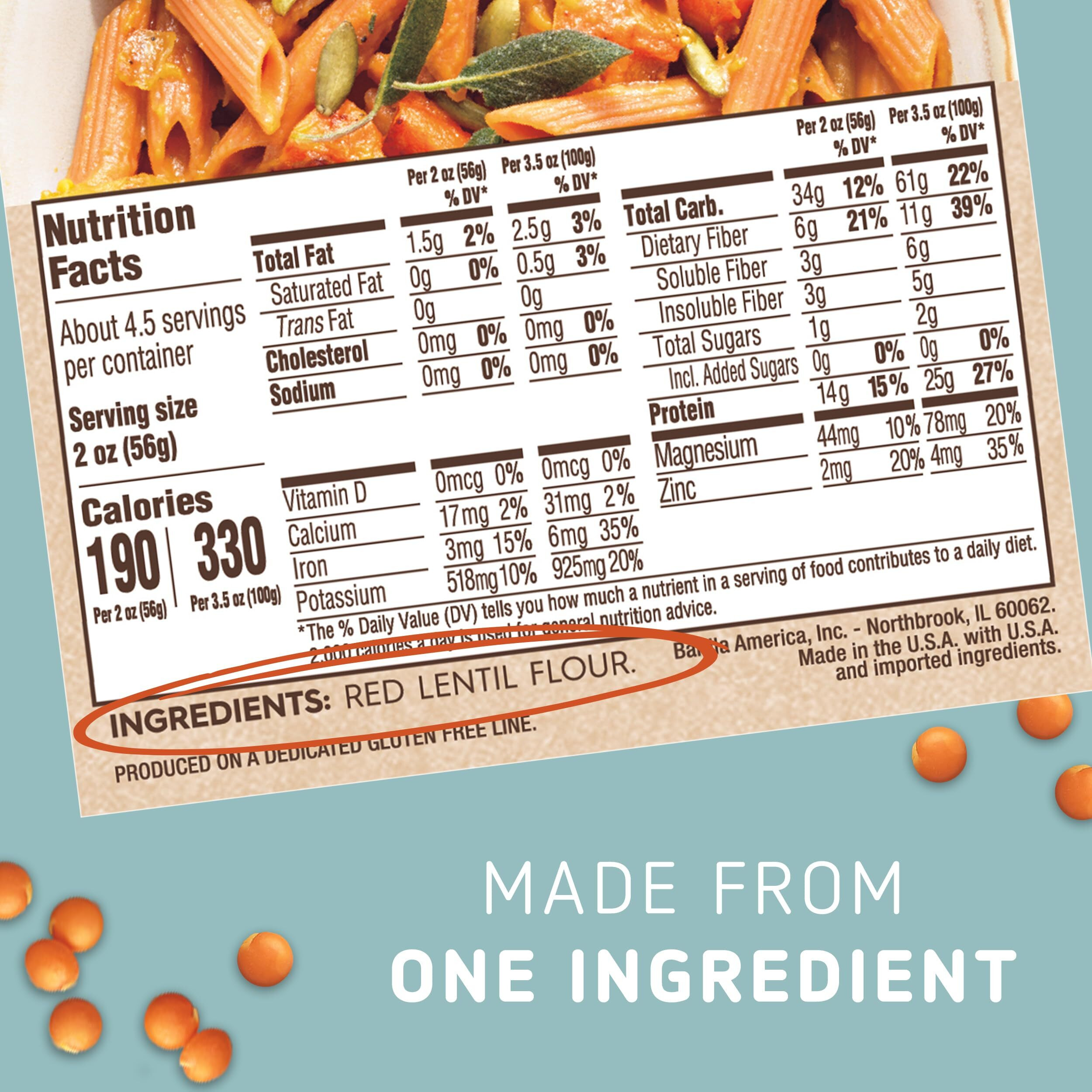 Barilla Red Lentil Penne Pasta, Good Source Of Plant-Based Protein, Excellent Source Of Fiber, Kosher, Gluten Free & Non-Gmo, 8.8 Ounce (Pack Of 10)