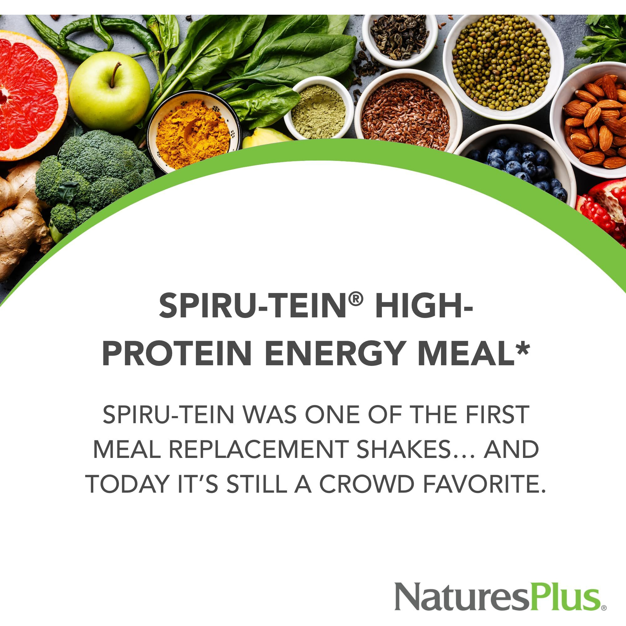 Natures Plus Spiru-Tein Shake - Chocolate - 2.1 Lbs, Spirulina Protein Powder - Plant Based Meal Replacement, Vitamins & Minerals For Energy - Vegetarian, Gluten-Free - 34 Servings