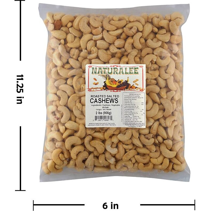 Naturalee Cashews 2 Lbs - Roasted, Salted - Natural Heart Healthy Snack