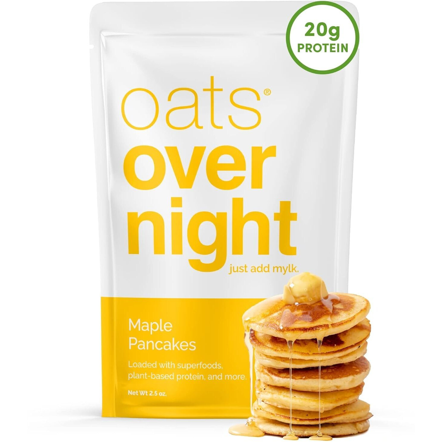 Oats Overnight - Maple Pancakes - Vegan, 20G Protein, High Fiber Breakfast Shake - Gluten Free, Non Gmo Oatmeal (2.5 Oz Per Meal) (8 Pack)