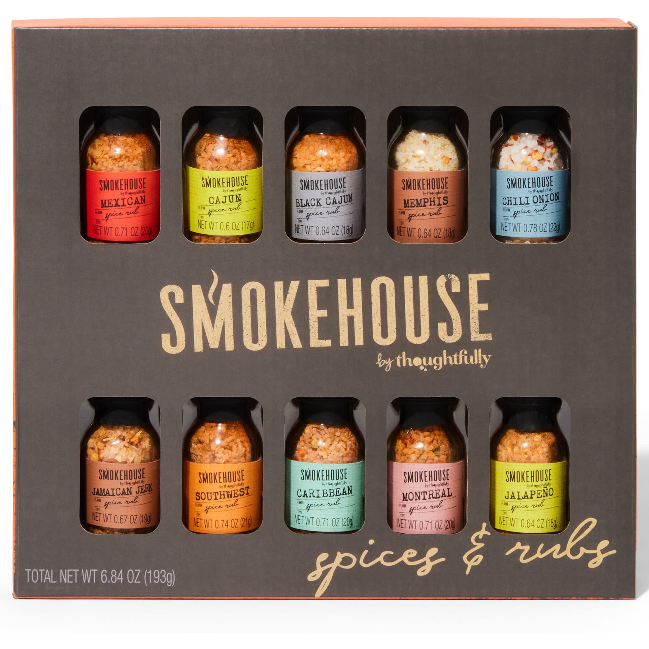 Smokehouse By Thoughtfully, Gourmet Grilling Spice Set In Mini Glass Bottles, Vegan And Vegetarian, Grill Seasoning Flavors Include Caribbean, Jamaican Jerk, Jalapeno, Montreal And More, Pack Of 10