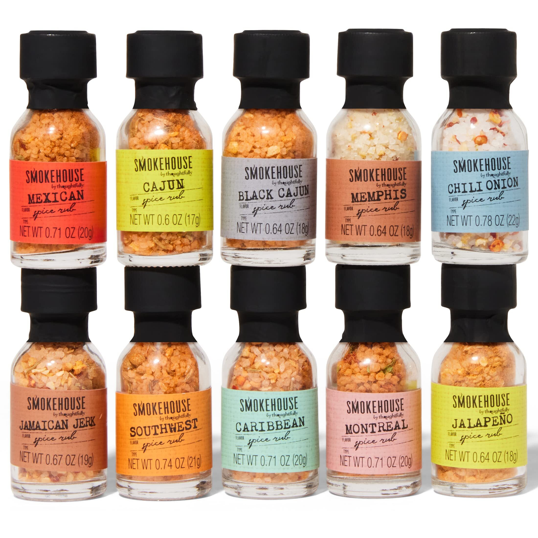 Smokehouse By Thoughtfully, Gourmet Grilling Spice Set In Mini Glass Bottles, Vegan And Vegetarian, Grill Seasoning Flavors Include Caribbean, Jamaican Jerk, Jalapeno, Montreal And More, Pack Of 10