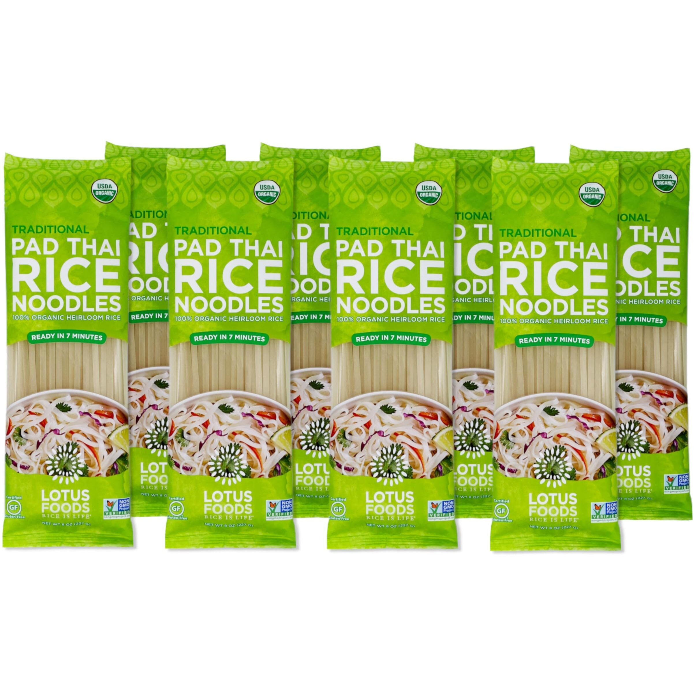 Lotus Foods Traditional Pad Thai Rice Noodles - Pad Thai Noodles, Asian Noodles, Gluten Free Noodles, Rice Noodles, Whole Grain, Non Gmo, Usda Organic - 8 Oz (Pack Of 3)