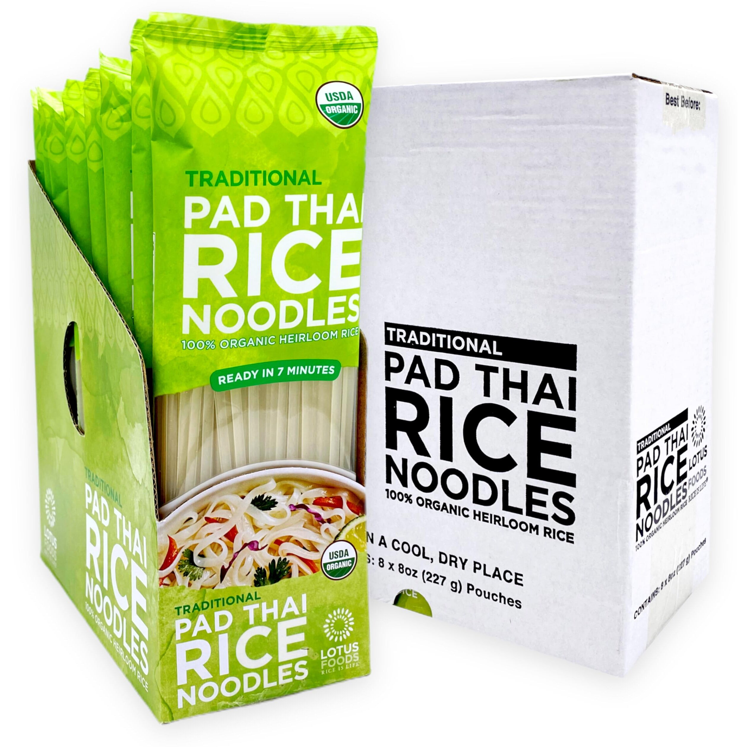 Lotus Foods Traditional Pad Thai Rice Noodles - Pad Thai Noodles, Asian Noodles, Gluten Free Noodles, Rice Noodles, Whole Grain, Non Gmo, Usda Organic - 8 Oz (Pack Of 3)