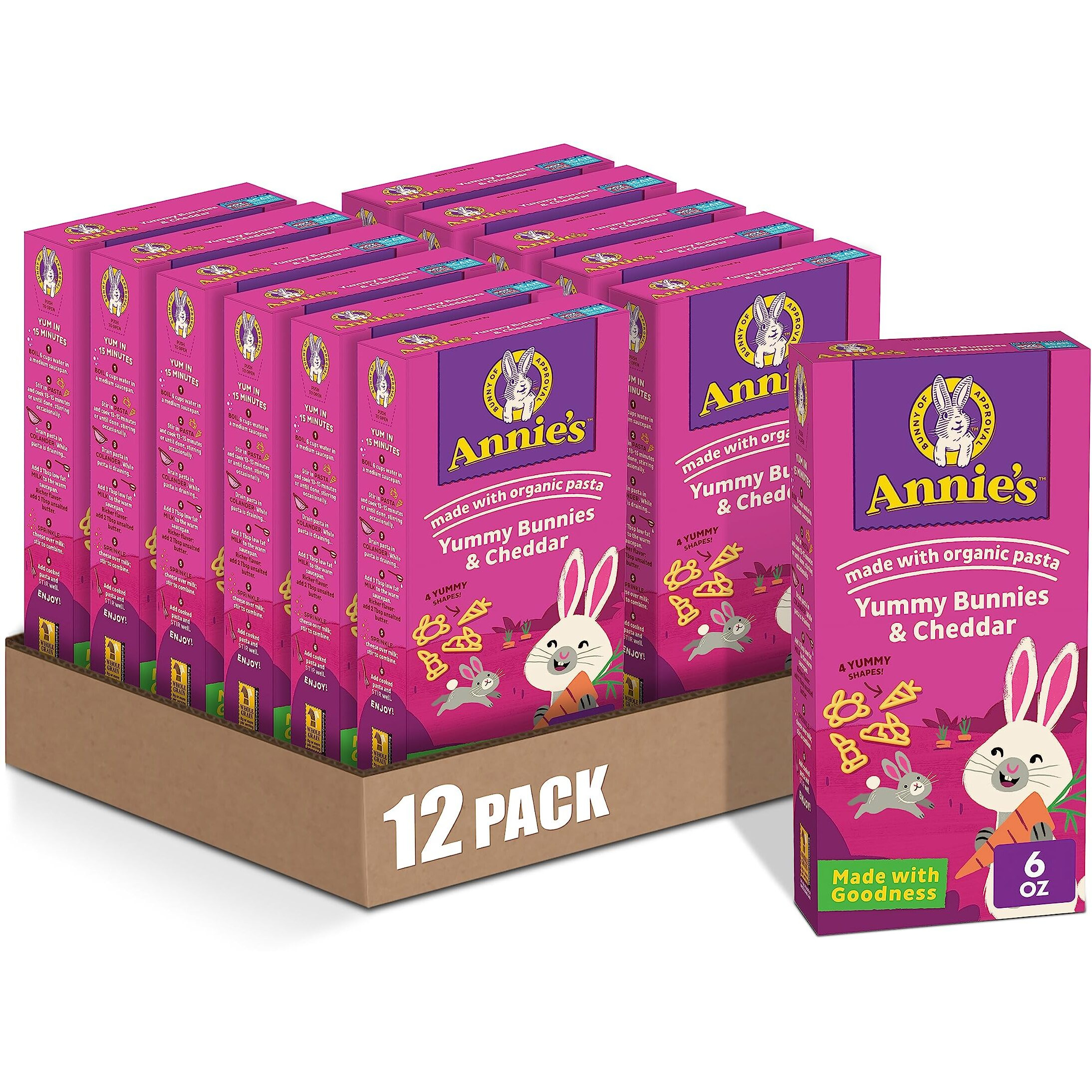 Annie's Macaroni And Cheese Yummy Bunnies, Cheddar, 6 Oz. (Pack Of 12)