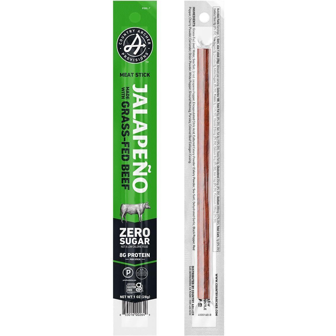 Country Archer Beef Jerky Sticks Jalapeno - Grass Fed Beef Sticks Individually Wrapped, Beef Sticks Bulk, Beef Jerky Snack Packs, Gluten Free, Paleo, Keto, Sugar Free - 1 Oz Meat Sticks (Pack Of 36)