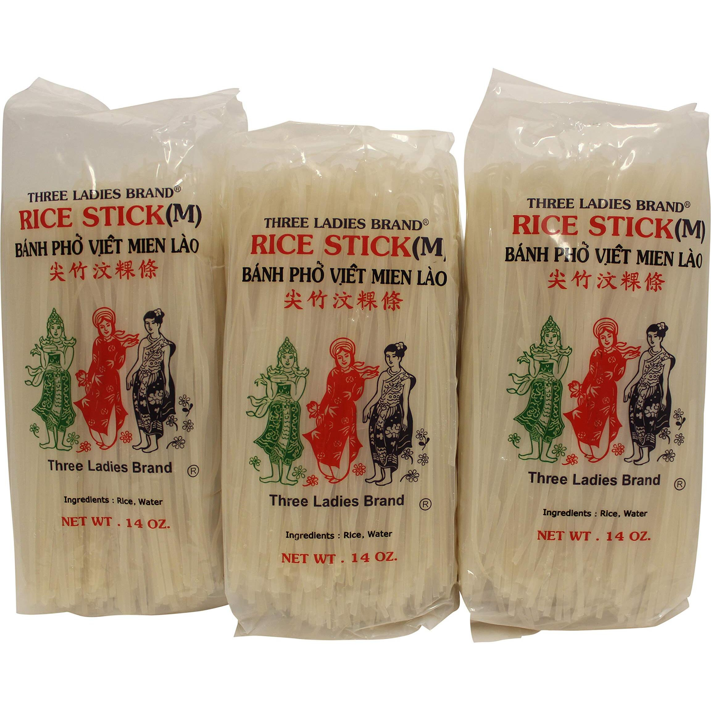 Three Ladies Brand Rice Stick Noodle - 14 Oz. (Pack Of 3 Bags)