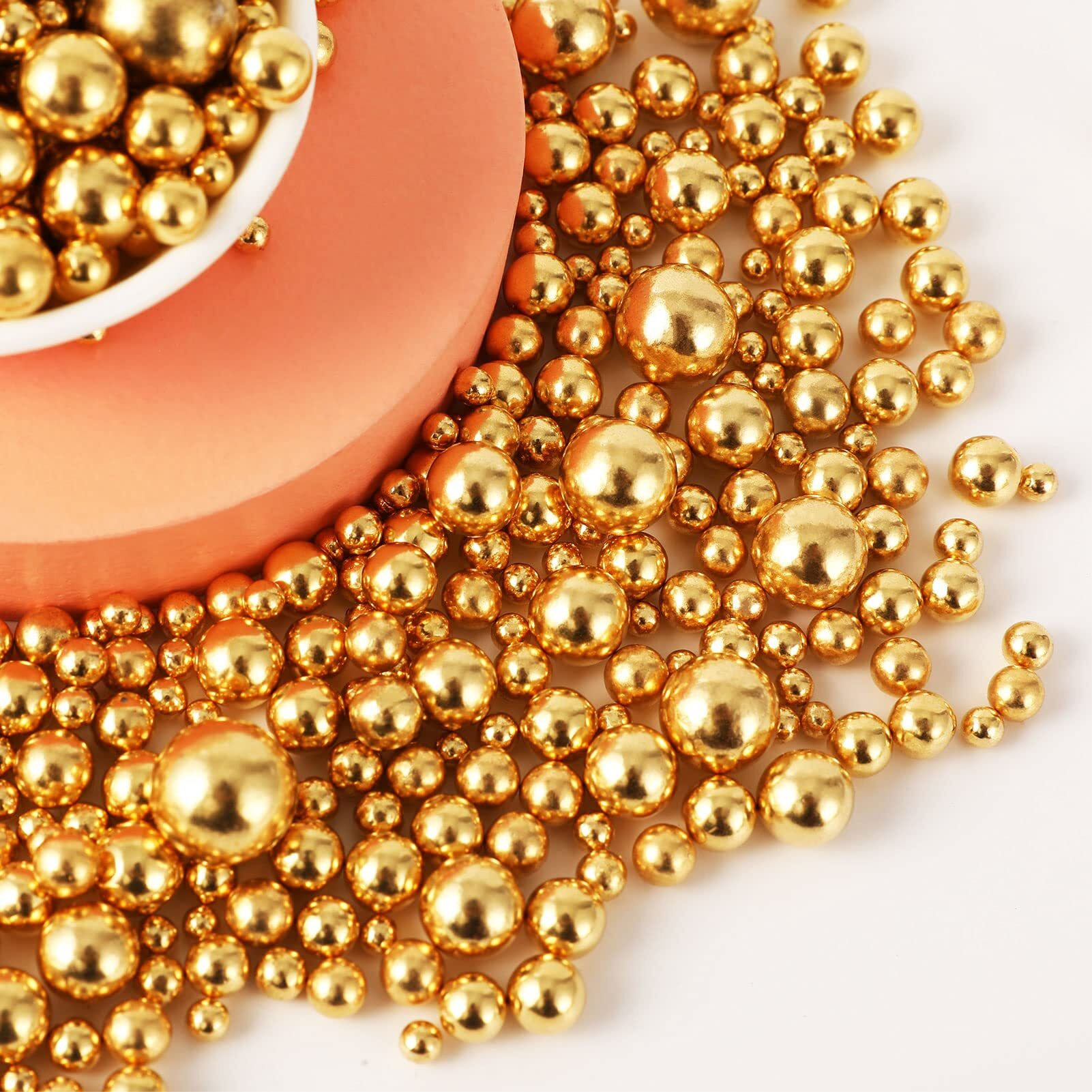 Kasvan Gold Pearl Sugar Sprinkles - Edible Candy Pearls 130G/4.58 Oz, Mix Size Cake Candy, Decorate Cakes, Cookies, Ice Cream (Bright Gold)