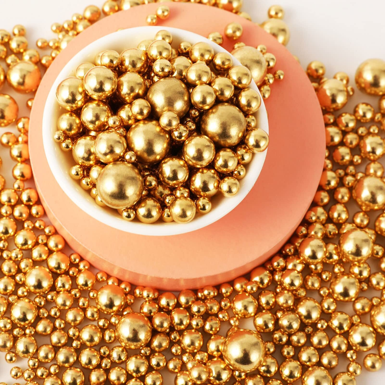 Kasvan Gold Pearl Sugar Sprinkles - Edible Candy Pearls 130G/4.58 Oz, Mix Size Cake Candy, Decorate Cakes, Cookies, Ice Cream (Bright Gold)