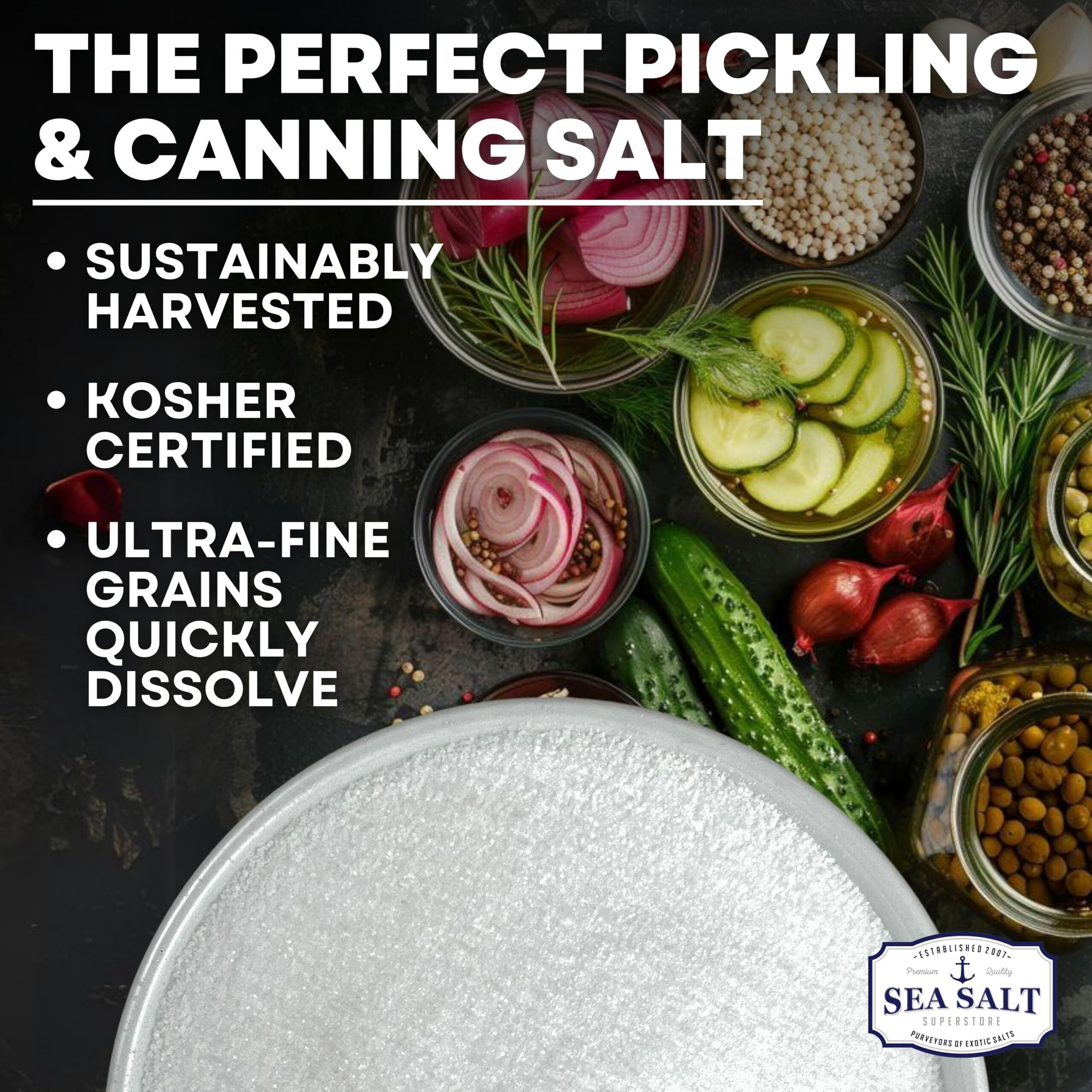 Pickling & Canning Salt, Pickling Salt & Curing Salt For Natural Preserving, Fine Sea Salt & Kosher Salt For Brining, Non-Iodized Salt, 14 Oz Bag, Sea Salt Superstore