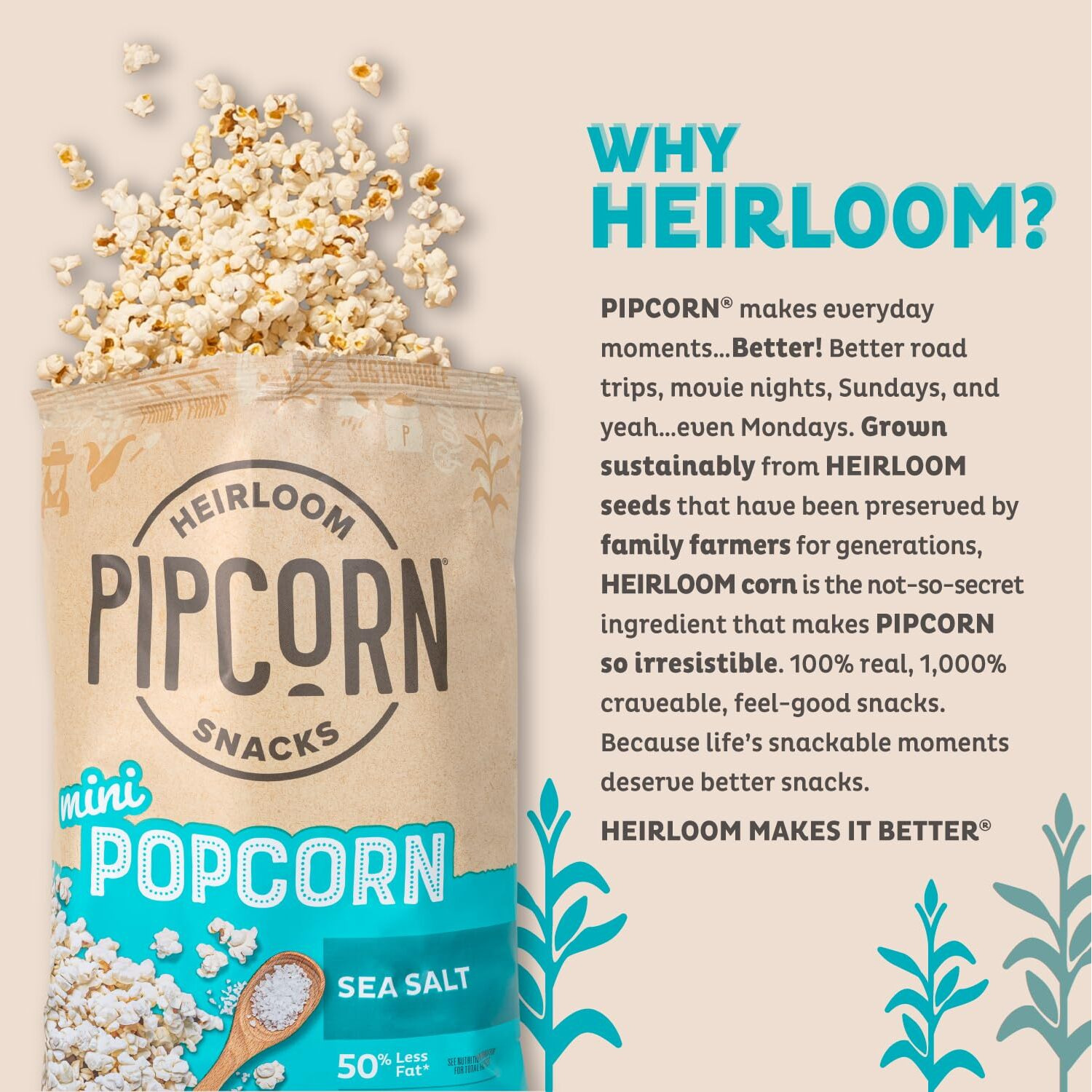 Mini Heirloom Popcorn By Pipcorn - Sea Salt,1Oz 24Pk - Healthy Snacks, Gluten Free Snacks, Snack Packs, Heirloom Corn, Salty Snacks