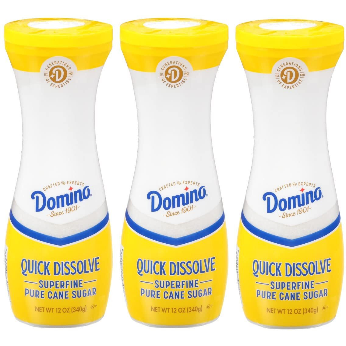 Domino Quick Dissolve Pure Cane Superfine Sugar, 12 Oz Flip Top Canister (Pack Of 3)