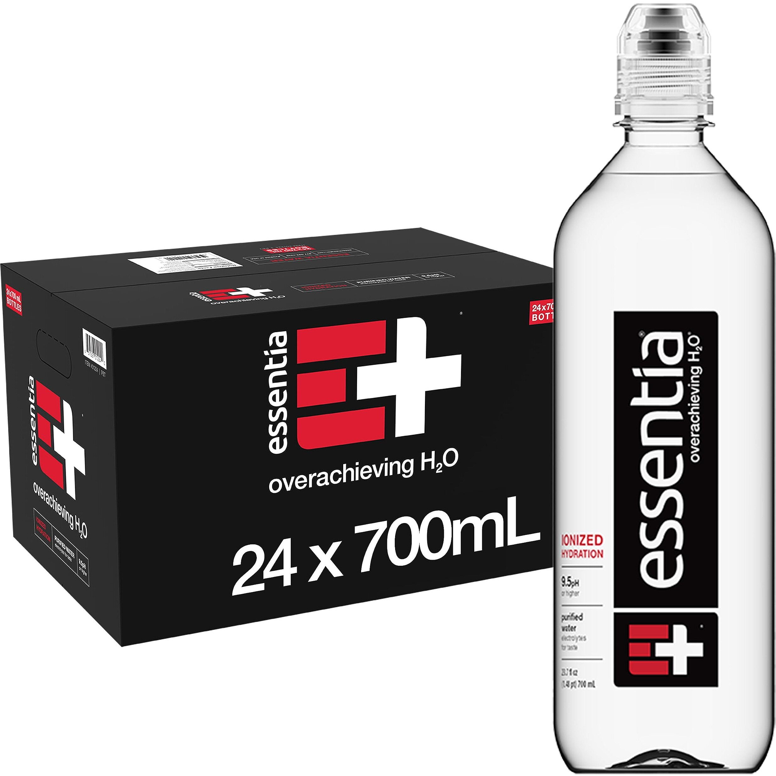 Essentia Water Llc, Ionized Alkaline Bottled Water 99.9% Pure, Infused With Electrolytes, 9.5 Ph Or Higher With A Clean, Smooth Taste, 23.67 Fl Oz (Pack Of 24)