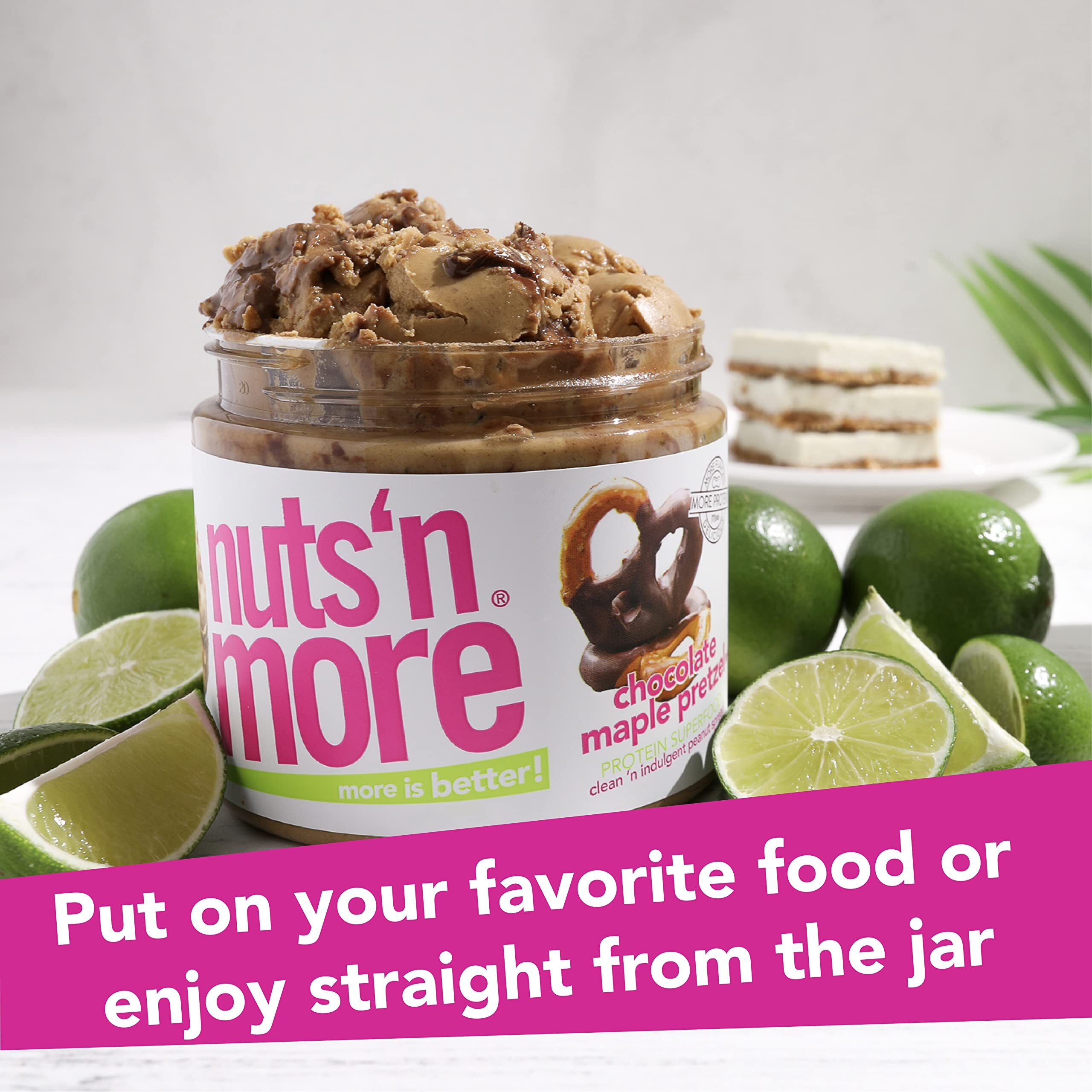 Nuts N More Chocolate Maple Pretzel Peanut Butter Spread, Added Protein All Natural Snack, Low Carb, Low Sugar, Non-Gmo, High Protein Flavored Nut Butter (15 Oz Jar)