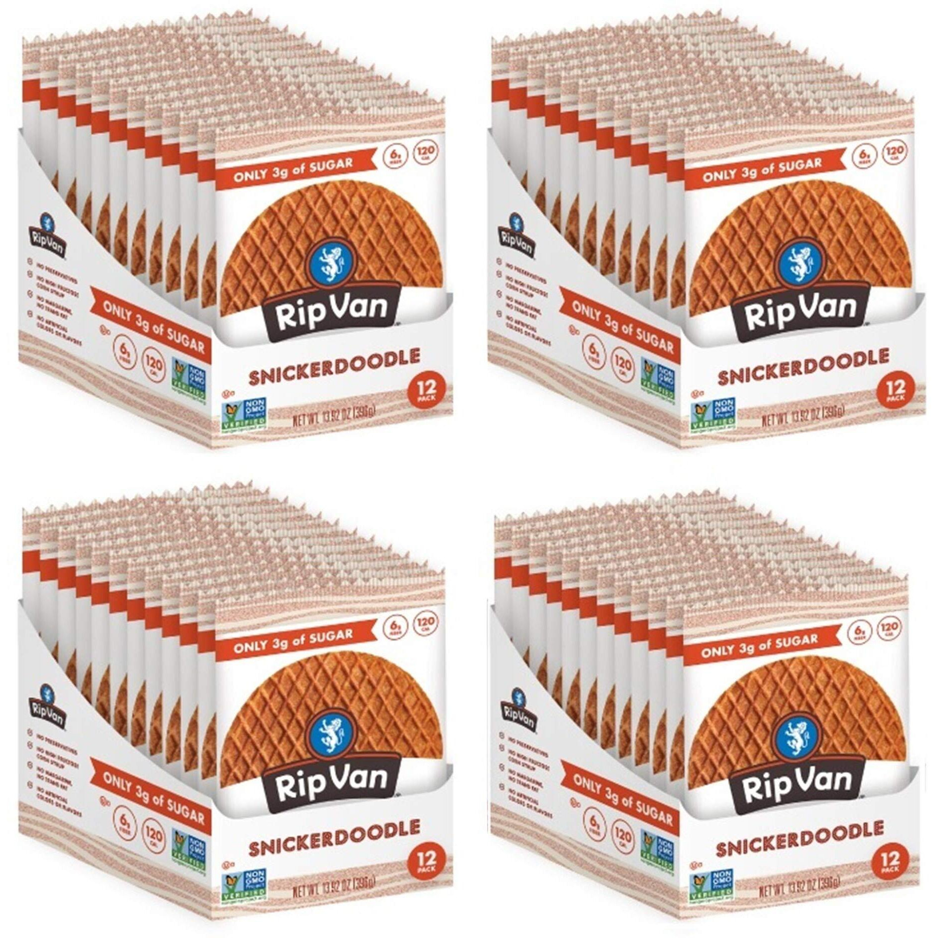 Rip Van Wafels Snickerdoodle Stroopwafels - Healthy Snacks - Non Gmo Snack - Keto Friendly - Office Snacks - Low Sugar (3G) - Low Calorie Snack - 48 Pack