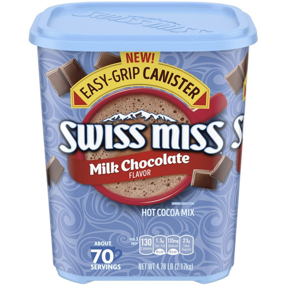 Swiss Miss Hot Cocoa Drink Mix, Milk Chocolate Flavor, 4.78 Lb. Easy-Grip Canister