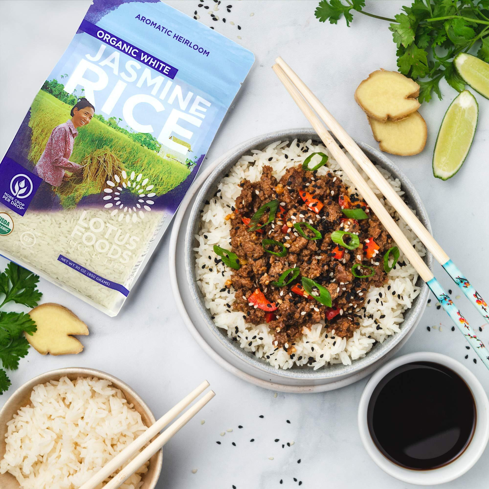Lotus Foods Organic White Jasmine Rice - Jasmine Rice, Gluten Free White Rice, Organic Rice, Long Grain Asian Sticky Rice, Usda Organic, Vegan, Gluten Free - 30 Oz (Pack Of 6)