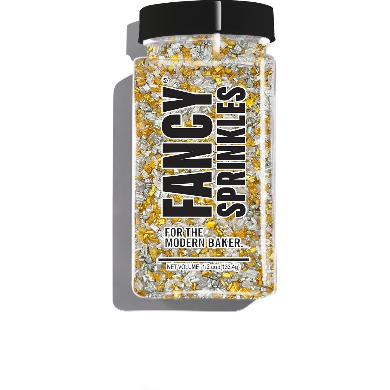 Fancy Sprinkles Filthy Rich Fancy Sugar Silver And Gold Pearlescent Sugar Crystals Flecked With Silver And Gold Mini Edible Glitter Stars (0.5C)