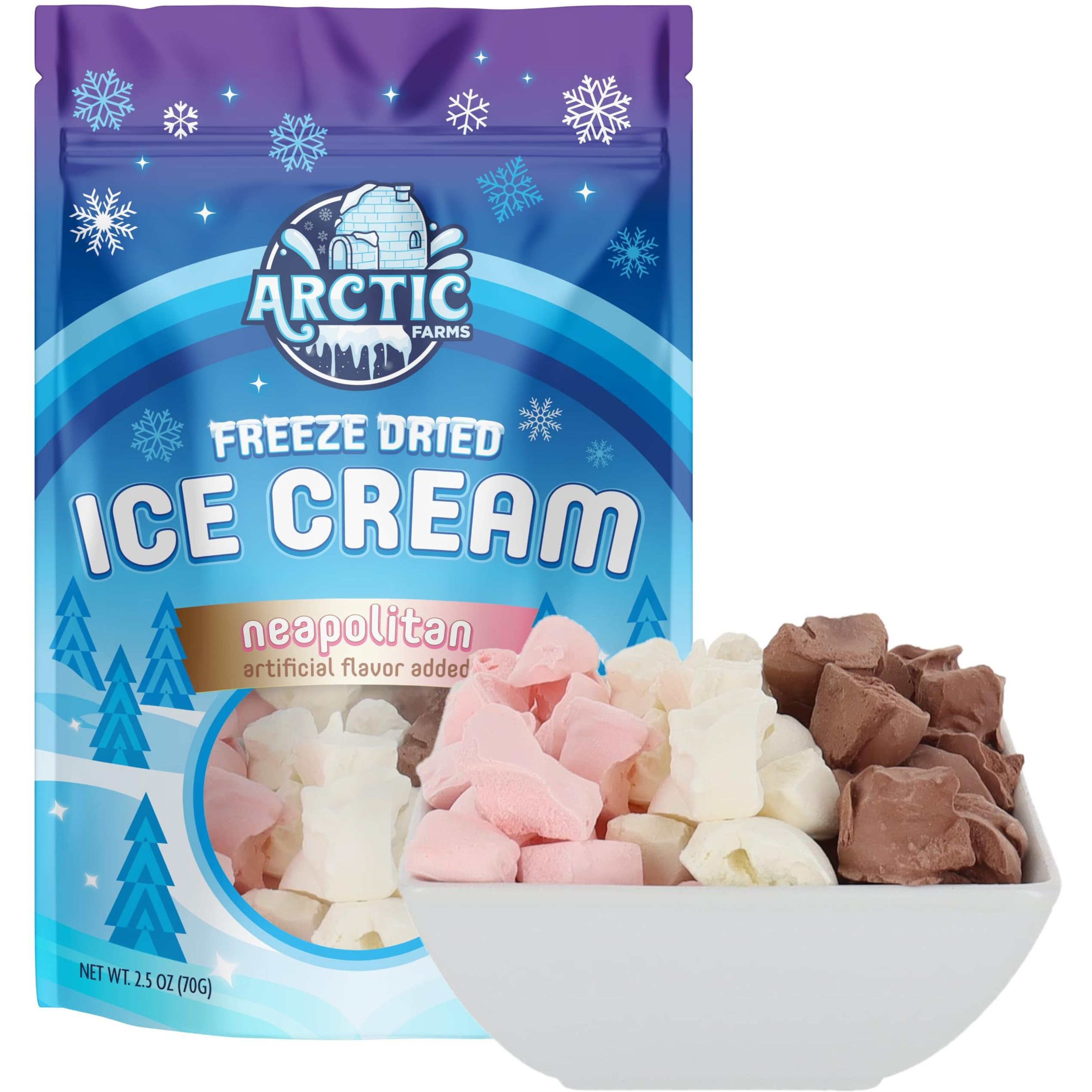 Arctic Farms Freeze Dried Ice Cream Bits Bagged And Boxed - Does Not Melt (Neapolitan Mix, 2.5Oz)