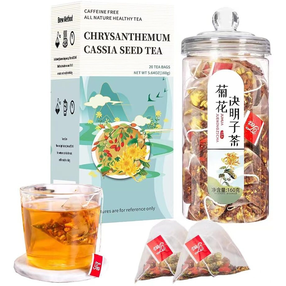 Chrysanthemum Cassia Seed Tea Bags, Chinese Eye Liver Tea, Burdock Root Wolf-Berry Honeysuckle Osmanthus Mixed Herbal Floral Tea Bags