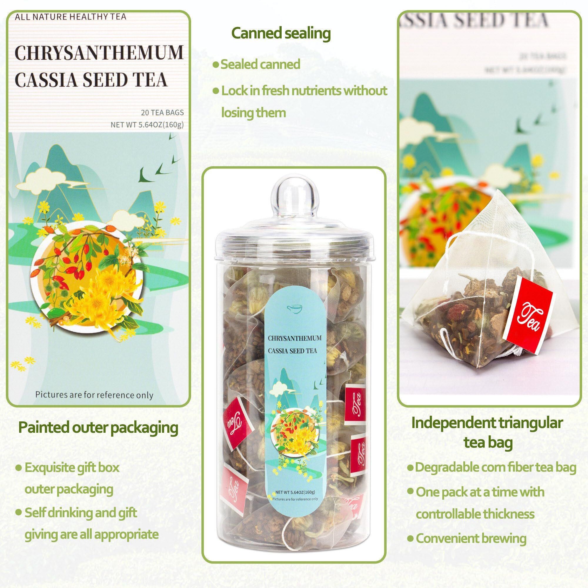 Chrysanthemum Cassia Seed Tea Bags, Chinese Eye Liver Tea, Burdock Root Wolf-Berry Honeysuckle Osmanthus Mixed Herbal Floral Tea Bags