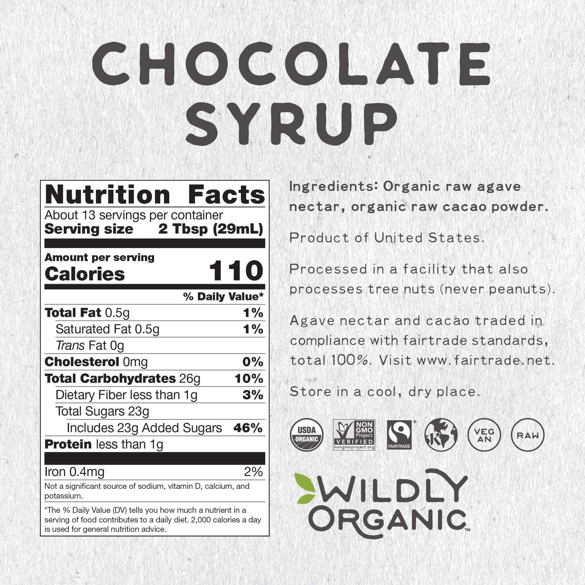 Wildly Organic Chocolate Syrup 20 Oz - Organic, Dairy-Free, Fair Trade, Non-Gmo, Kosher, Vegan, Premium Rich Chocolate Flavor | Perfect For Ice Cream, Baking, Coffee, Chocolate Milk, Mocha, & Hot Cocoa | 2 Ingredients Raw Cacao Powder & Raw Agave
