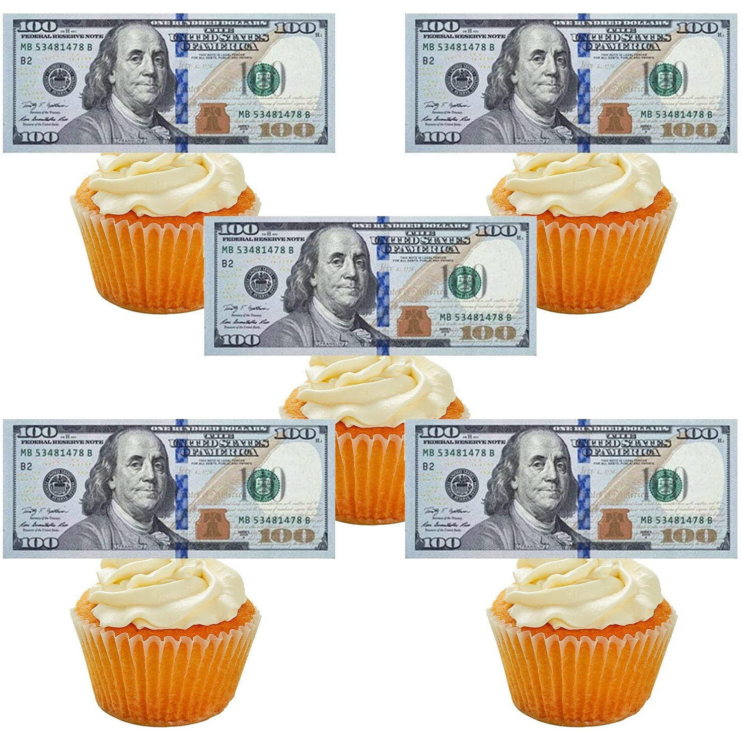 Morofme Edible Money Cake Topper 30Pcs Edible 100 Dollar Bill Cake Cupcake Toppers, Edible Money Image Wafer Paper Cake Decorations Precut Fake Money For Birthday Party Supplies