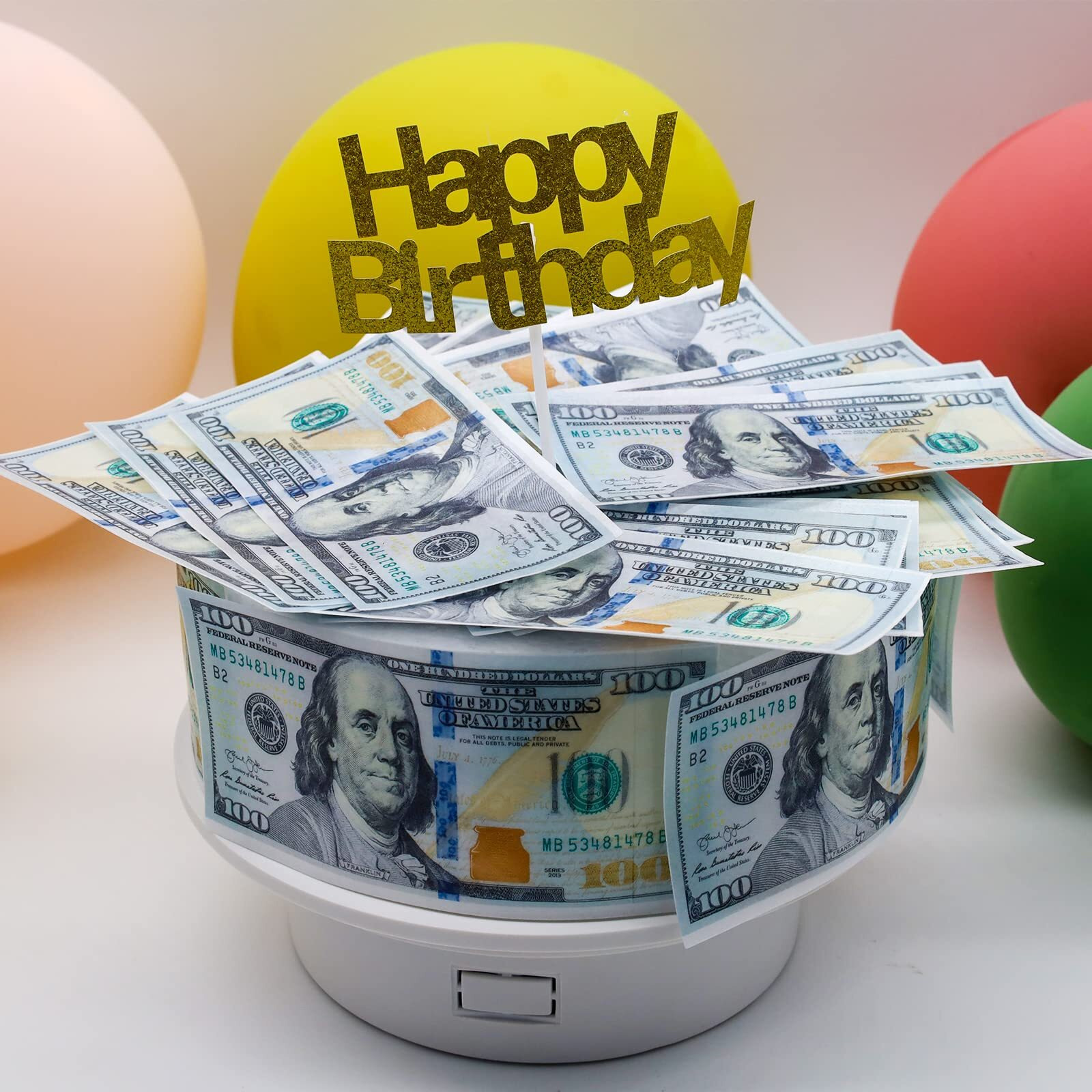 Morofme Edible Money Cake Topper 30Pcs Edible 100 Dollar Bill Cake Cupcake Toppers, Edible Money Image Wafer Paper Cake Decorations Precut Fake Money For Birthday Party Supplies